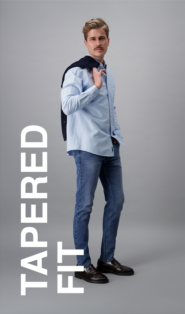 Tapered Studio image of pants in a tapered fit