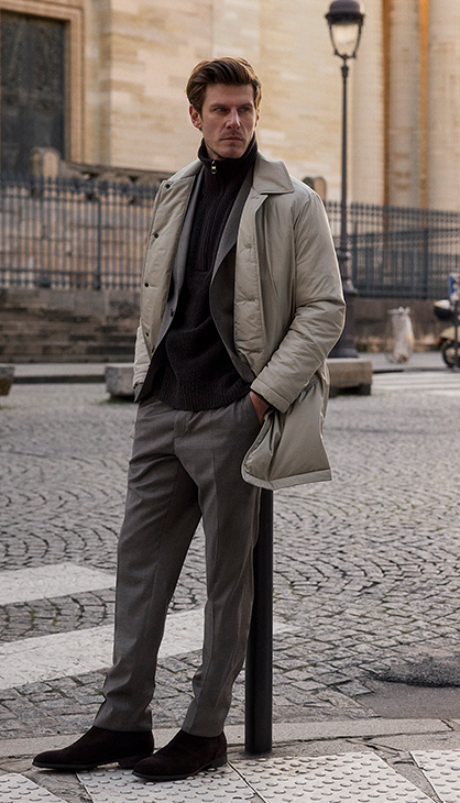 Winter Layering outfit with warm doen coat