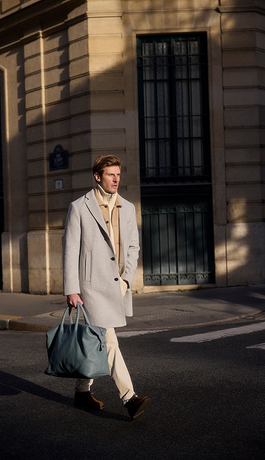 Grey classic wool coat for men