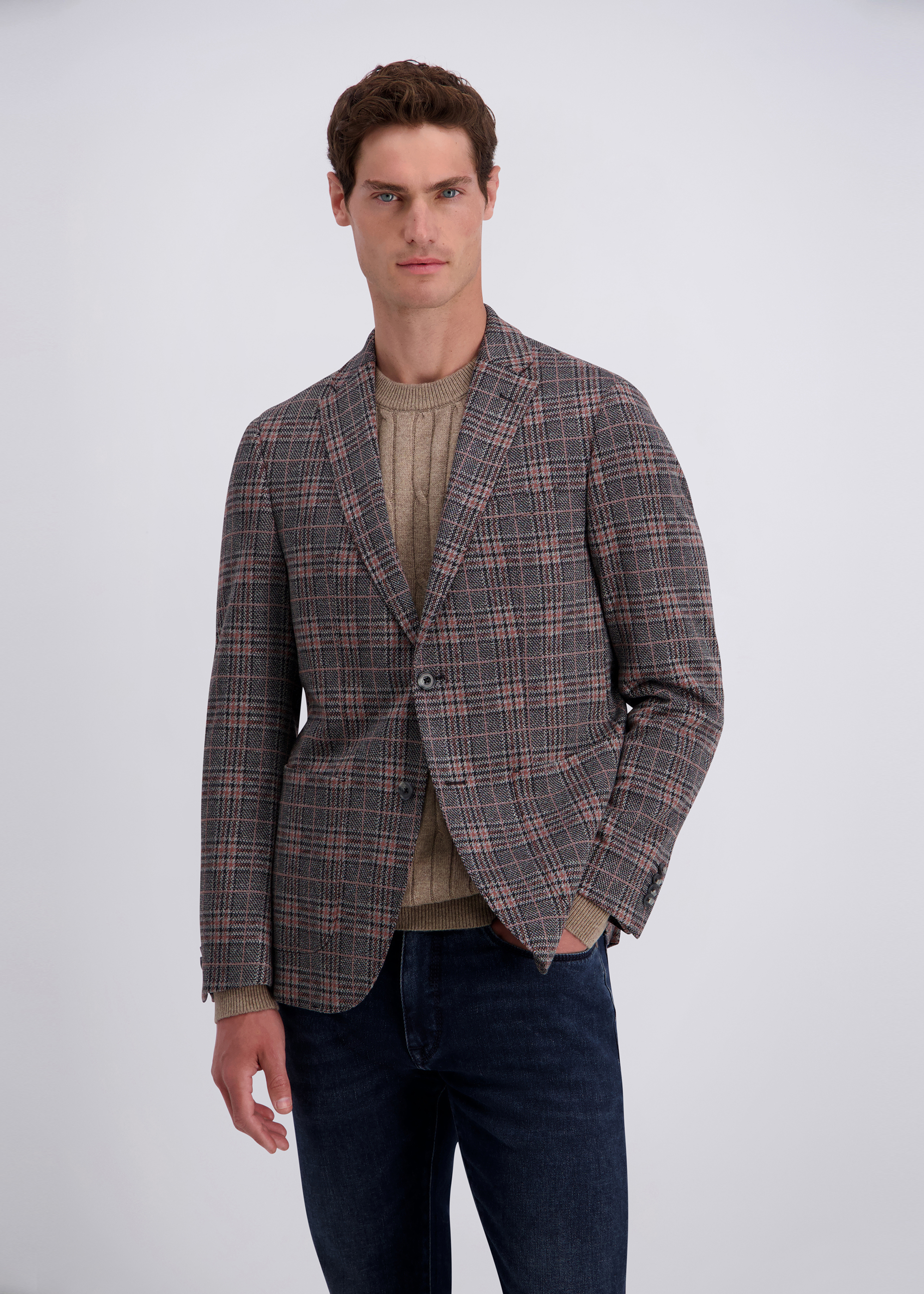 Tailored Plaid Business Blazer, Sharkgray Frontansicht