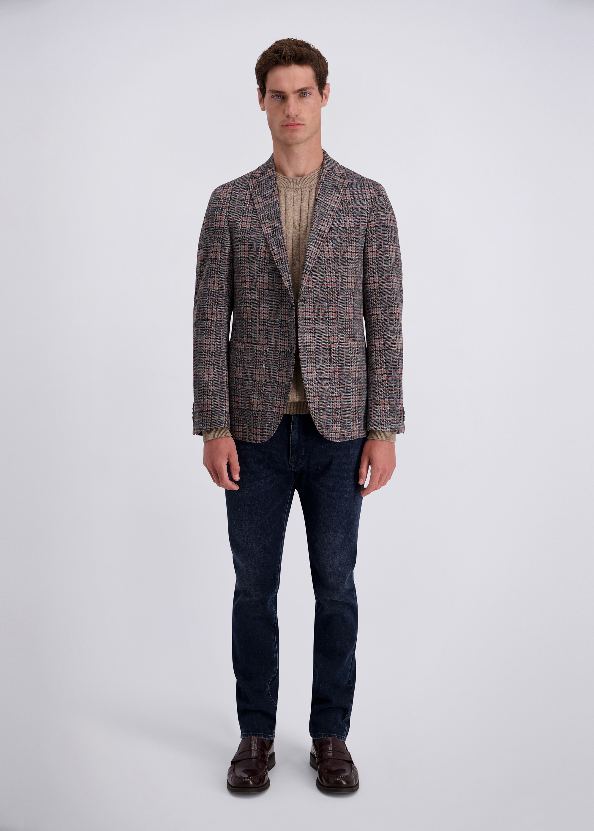 Tailored Plaid Business Blazer, Sharkgray Rückansicht