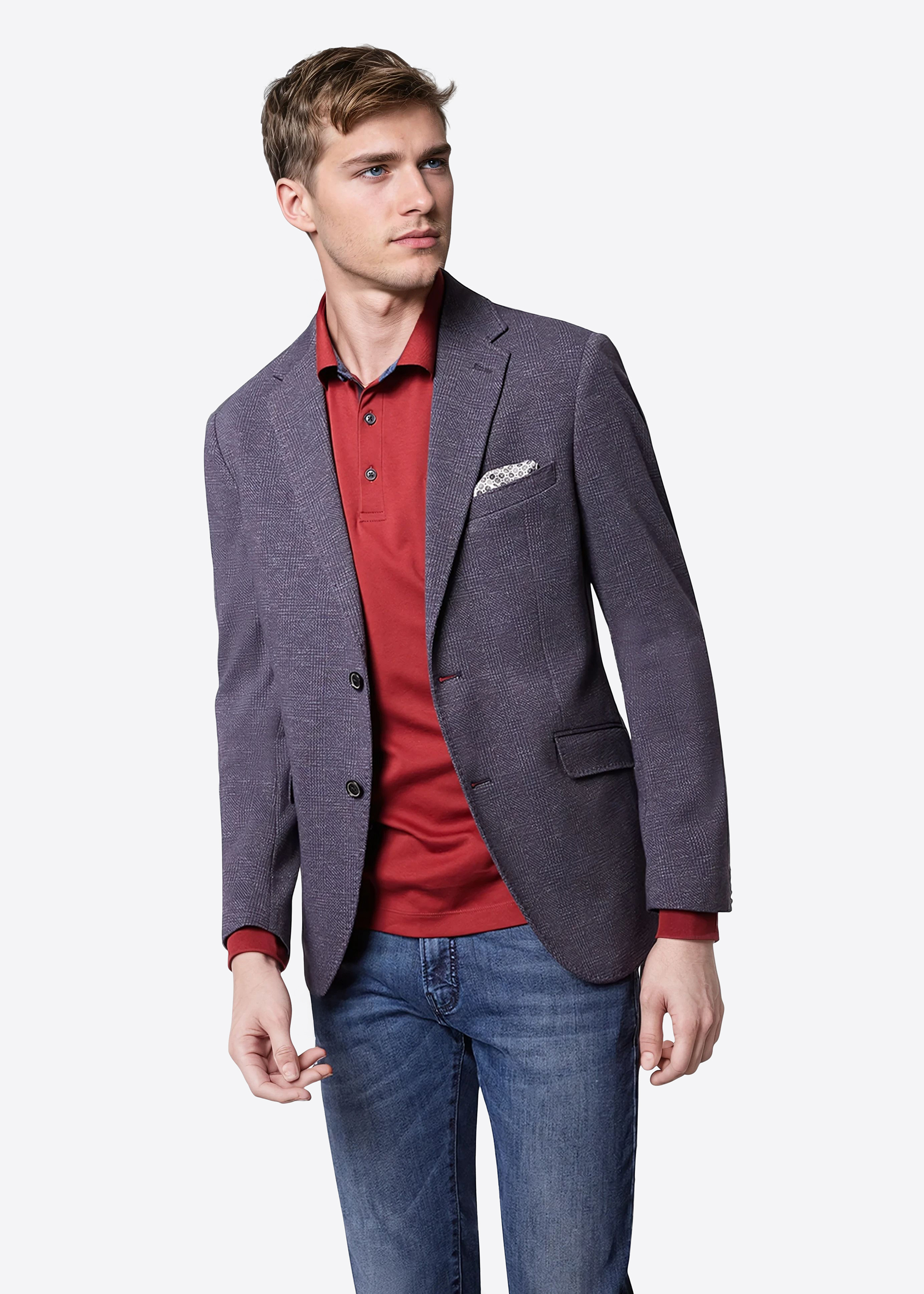 Lucas Jersey-Sakko mit Karo-Optik Modern Fit, Navy Blazer Frontansicht
