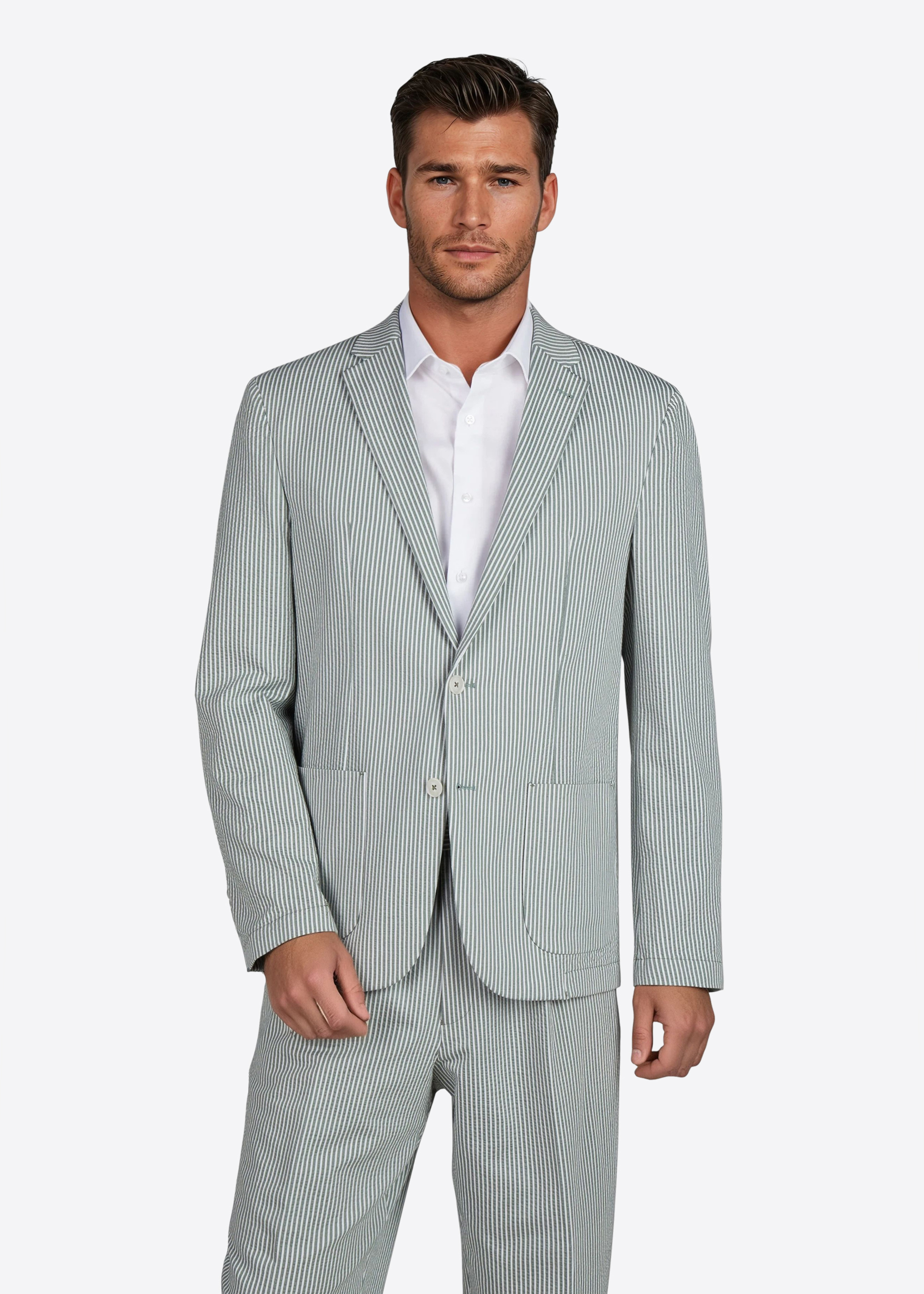 Sakko Michel mit Zwei-Knopf-Verschluss, Dusty Olive Frontansicht