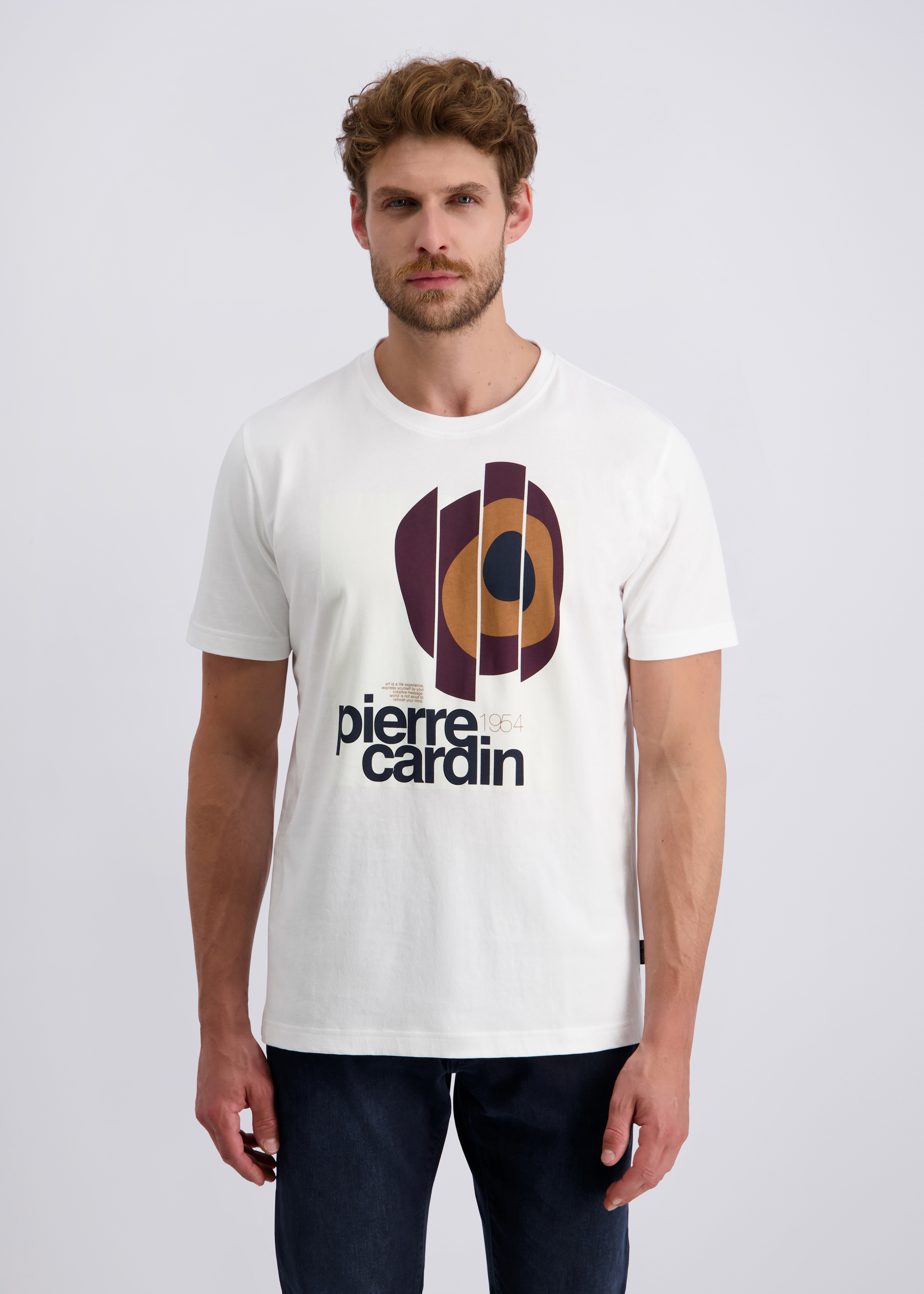 Freizeit T-Shirt mit Placement Print, Elfenbein Frontansicht