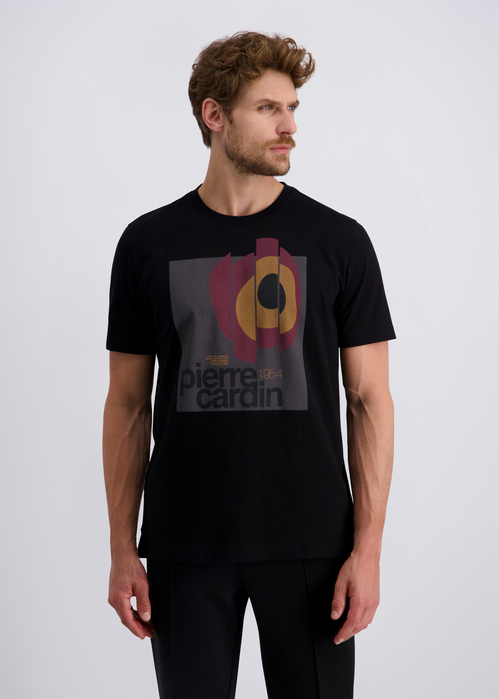 Freizeit T-Shirt mit Placement Print, Schwarz Frontansicht