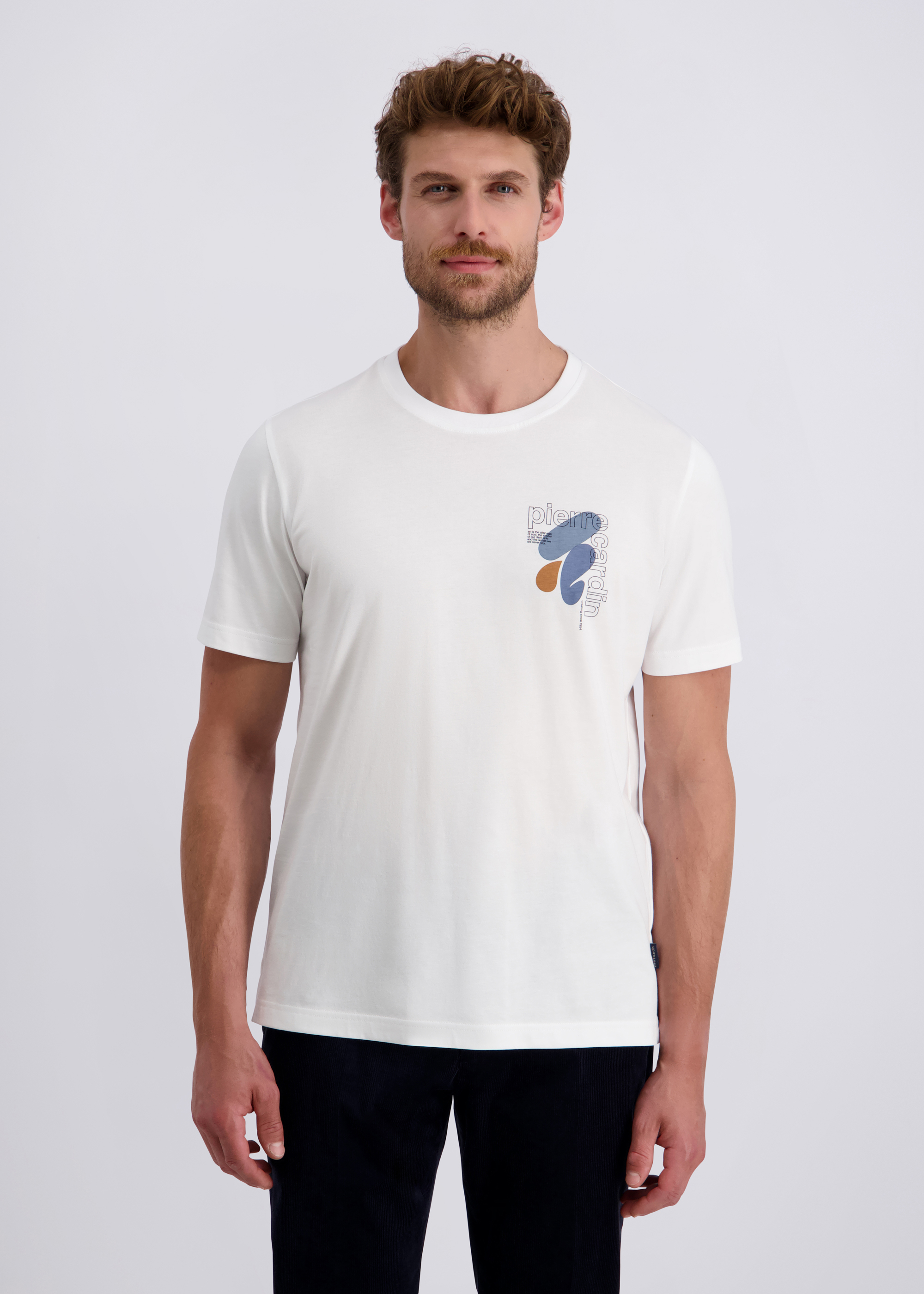 Freizeit-T-Shirt mit Logo-Print, Elfenbein Frontansicht