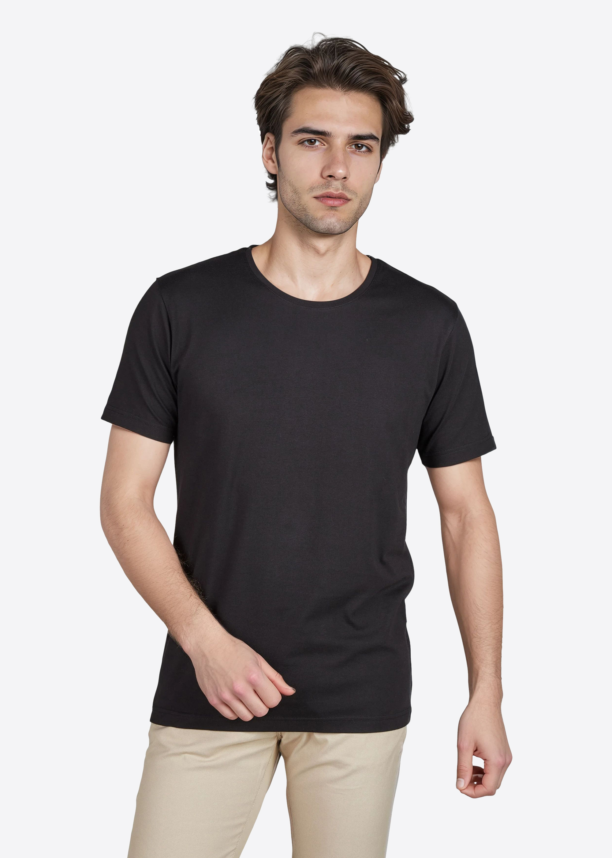 T-Shirt mit Rundhalsausschnitt, Schwarz Frontansicht