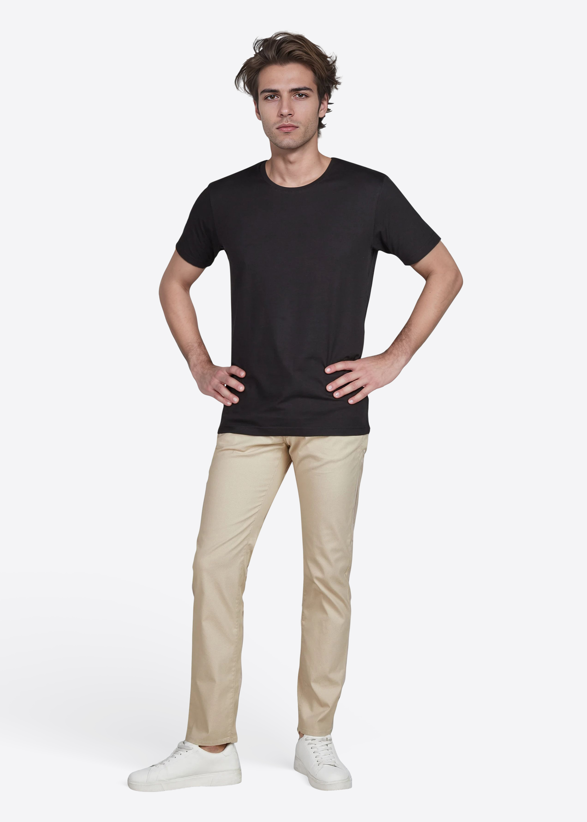 T-Shirt mit Rundhalsausschnitt, Schwarz Rückansicht