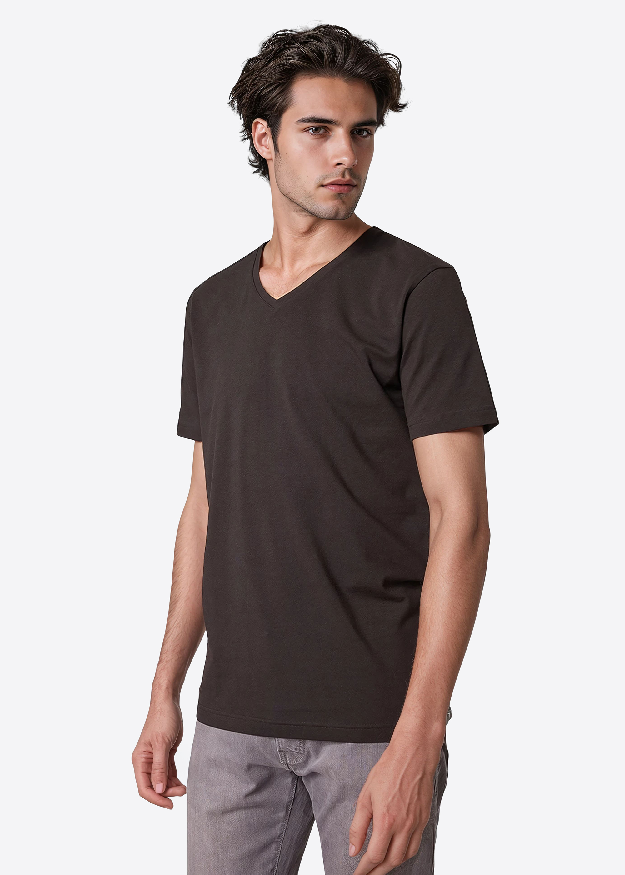 T-Shirt mit V-Ausschnitt, Schwarz Frontansicht