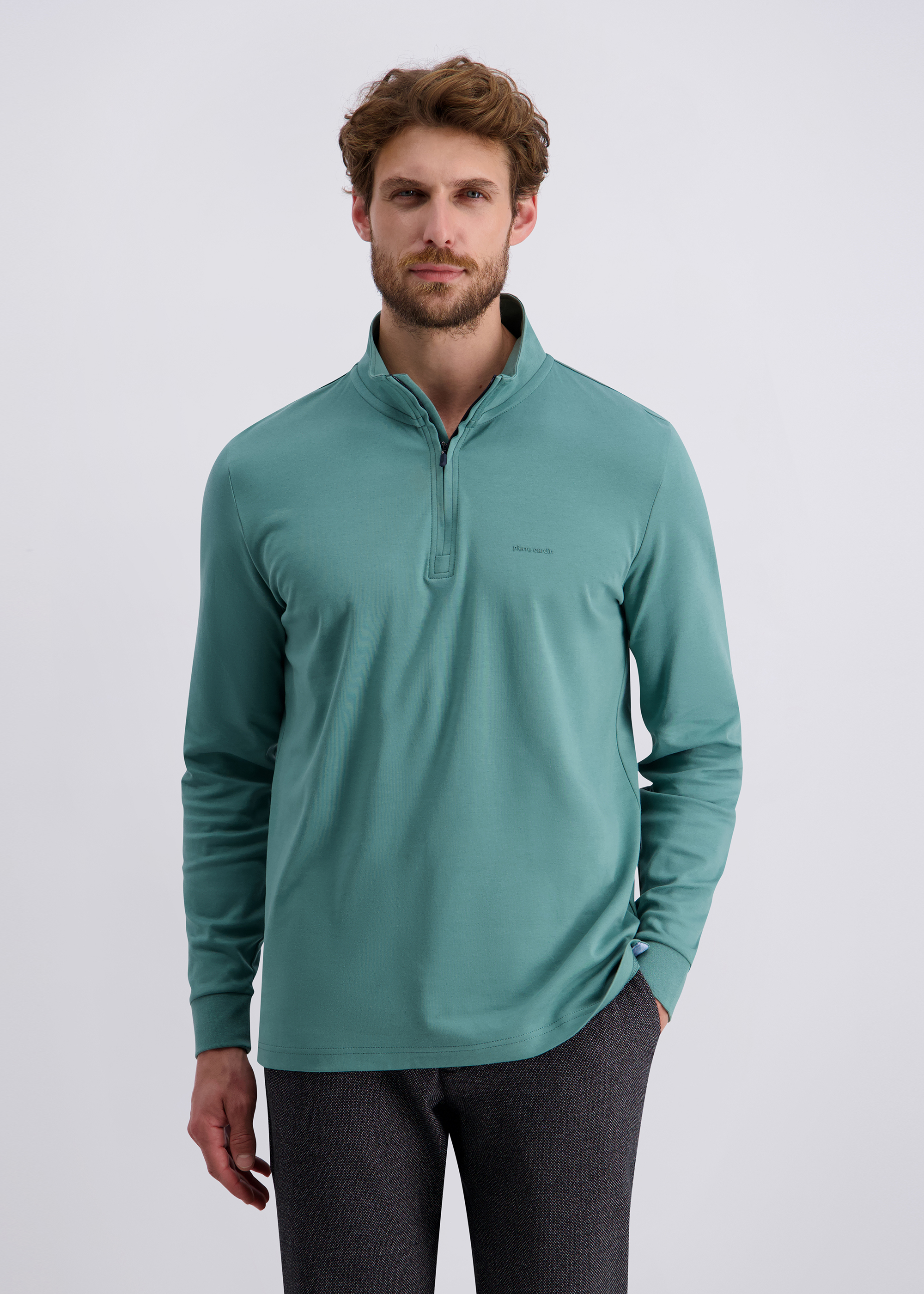 Shirt Longsleeve mit Stehkragen, Sagebrush Green Frontansicht