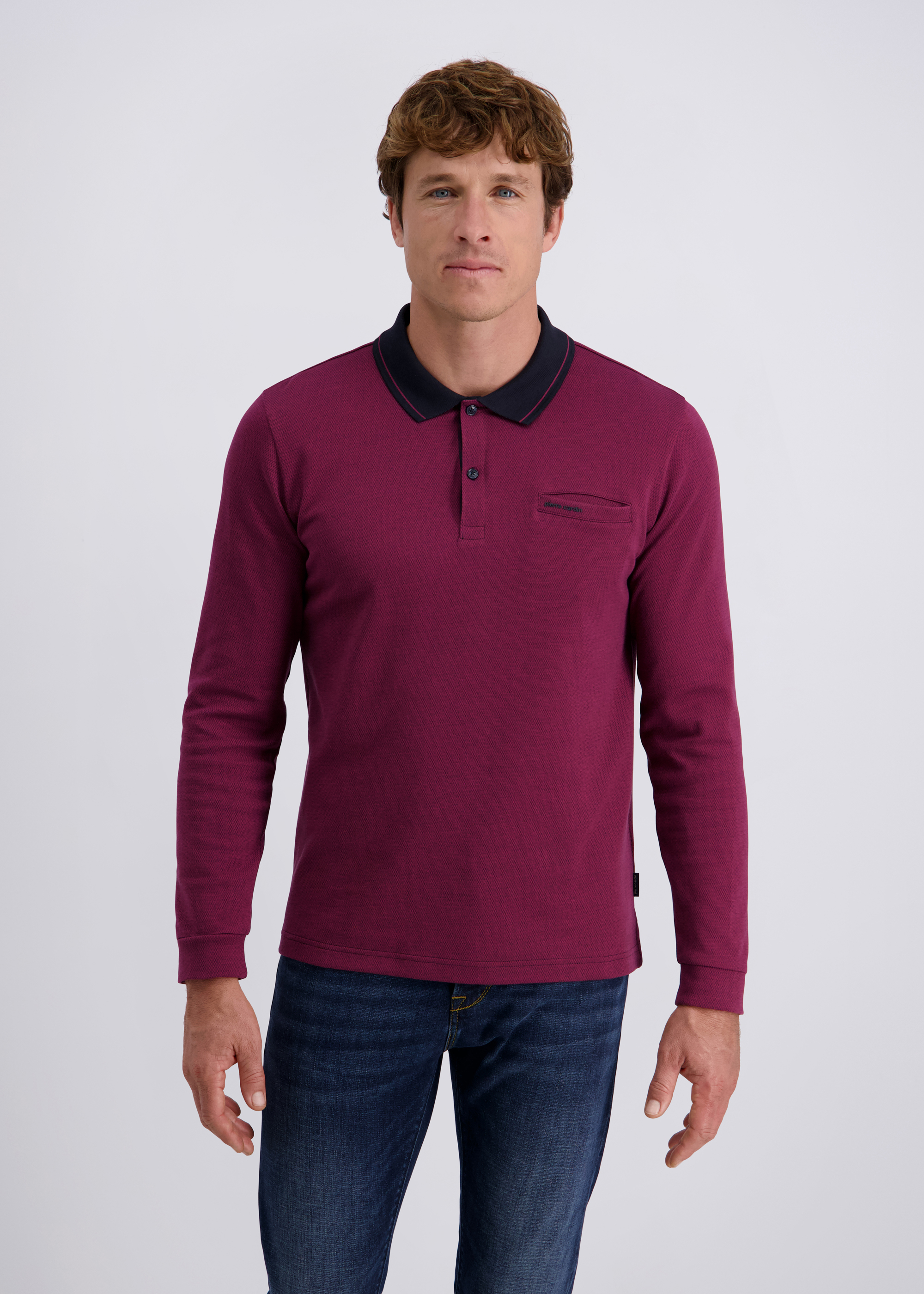 Langarm Polo-Shirt, gemustert, Winetasting Frontansicht