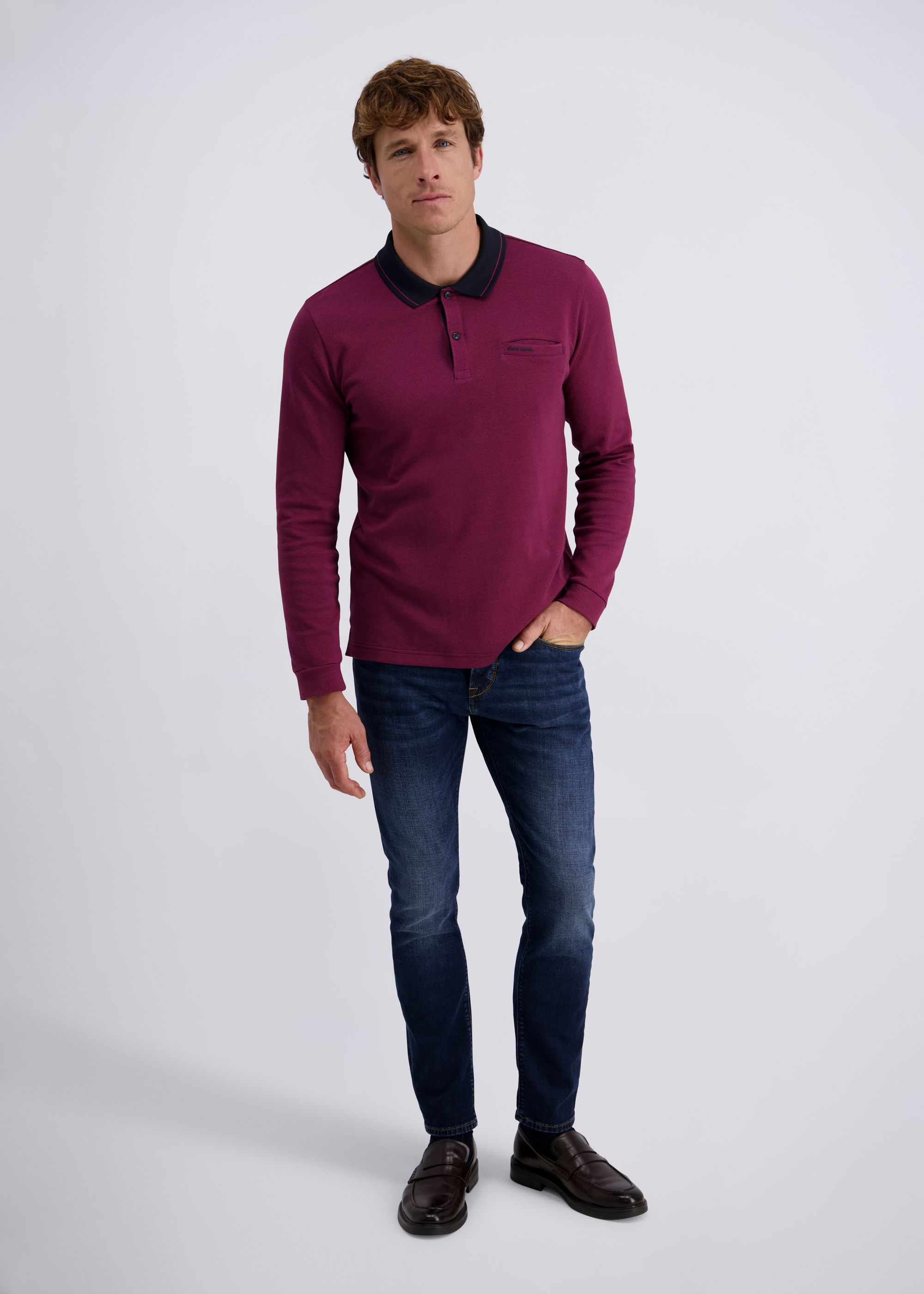 Langarm Polo-Shirt, gemustert, Winetasting Rückansicht