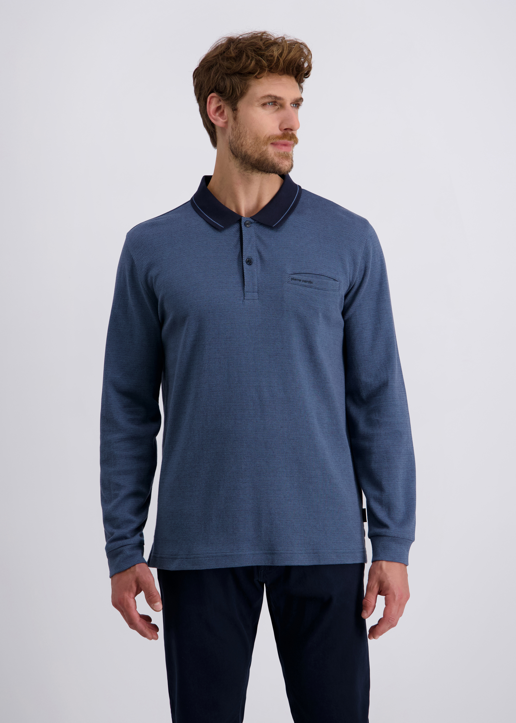 Langarm Polo-Shirt, gemustert, Bering Sea Frontansicht