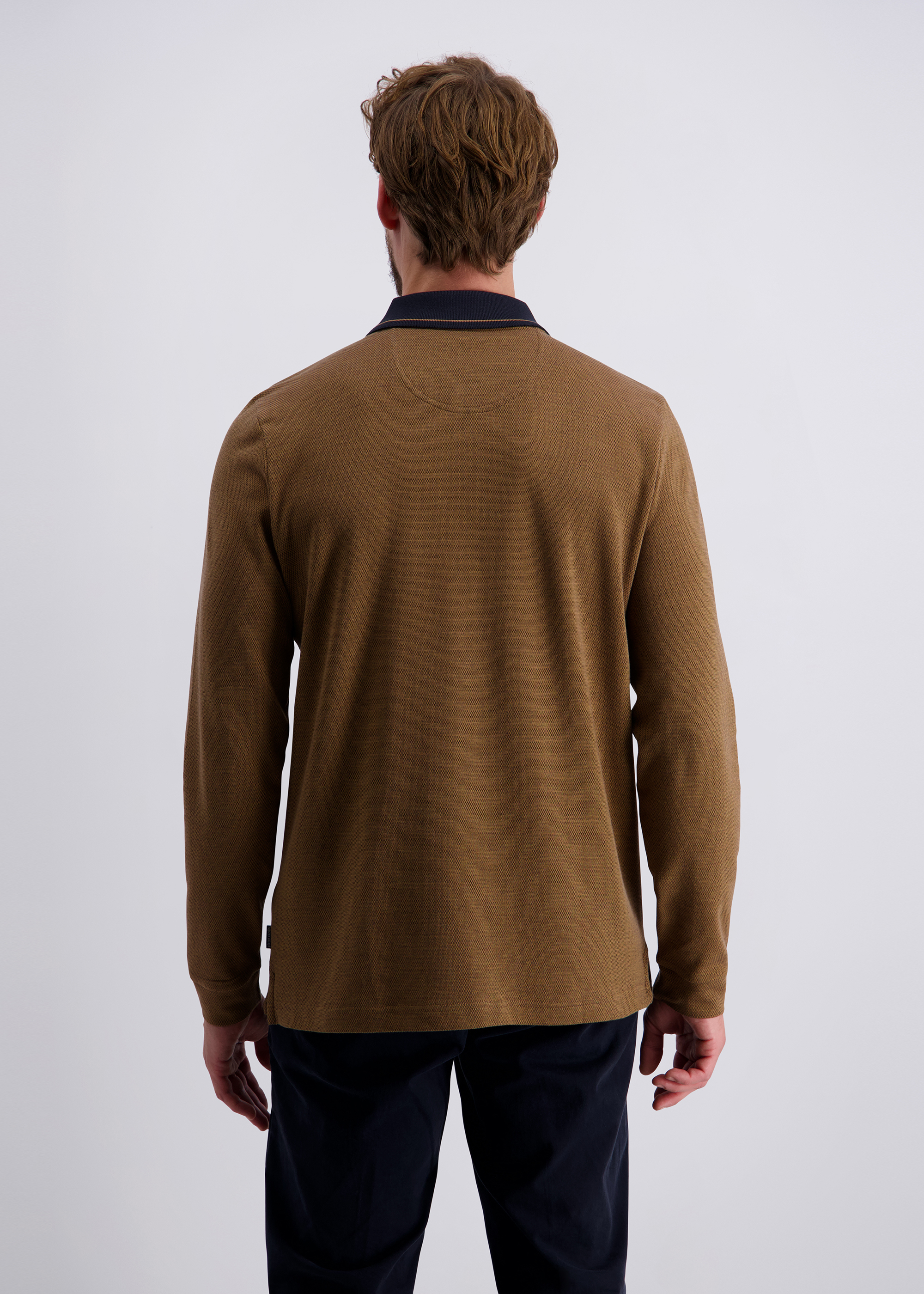 Langarm Polo-Shirt, gemustert, Tabacco Brown Detailansicht 1