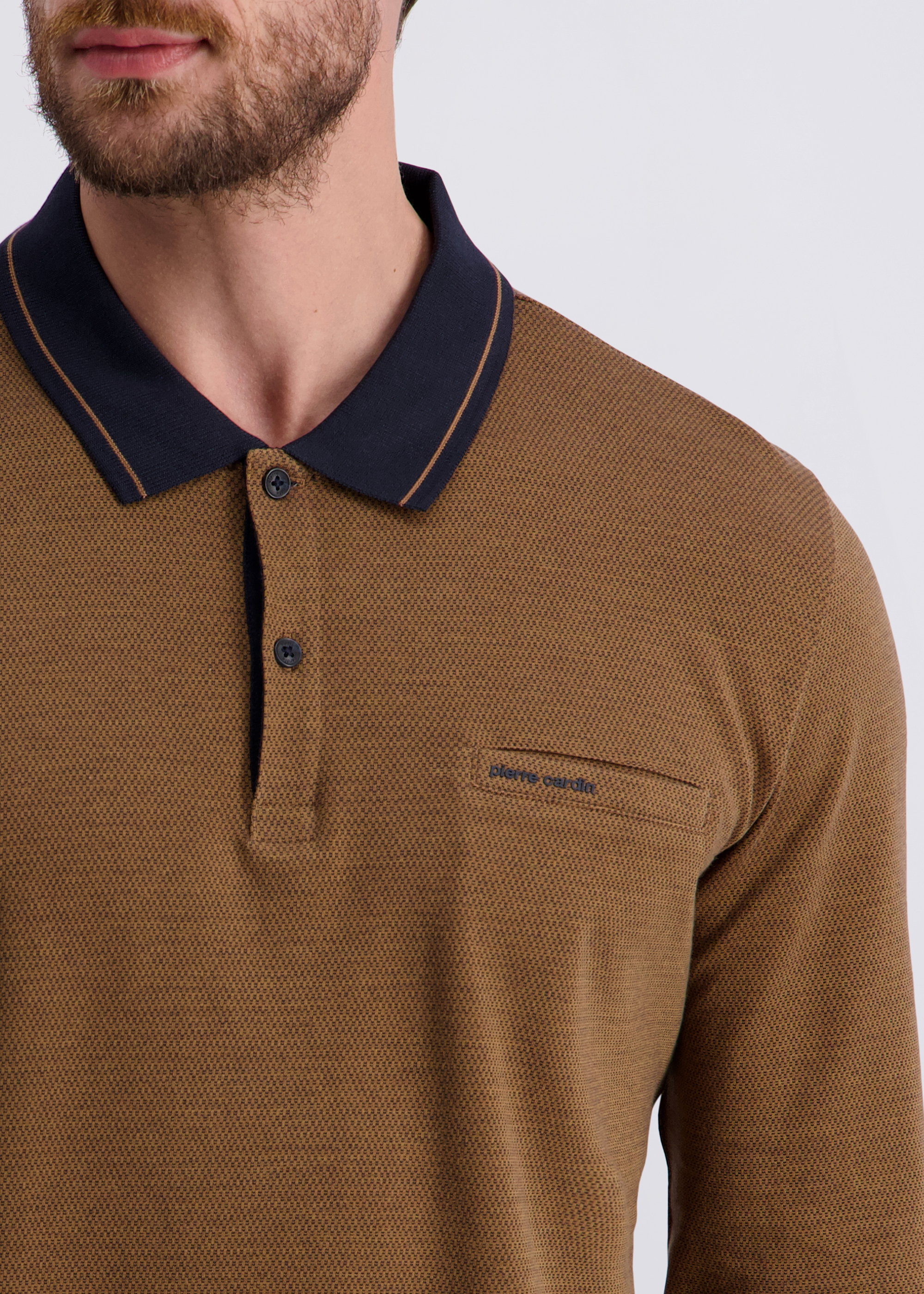 Langarm Polo-Shirt, gemustert, Tabacco Brown Detailansicht 2