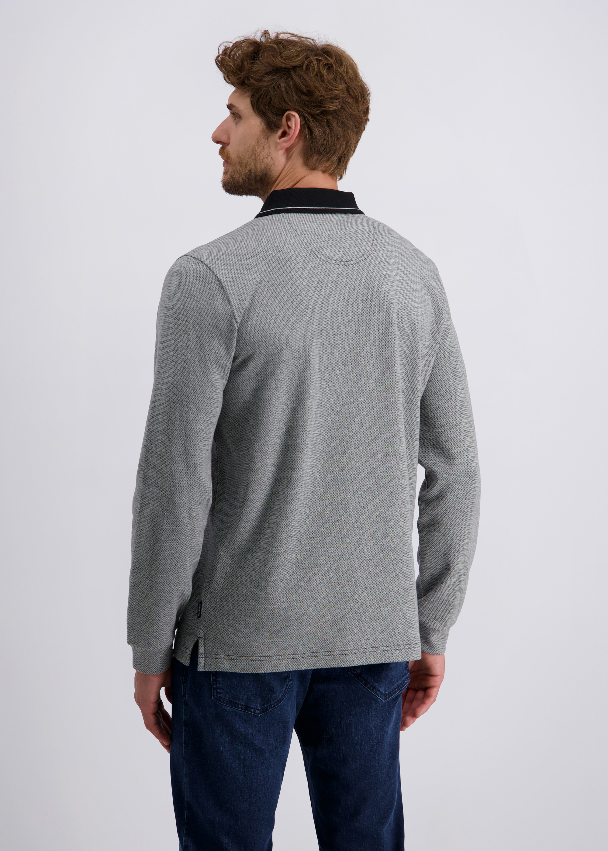 Langarm Polo-Shirt, gemustert, Schwarz Detailansicht 1