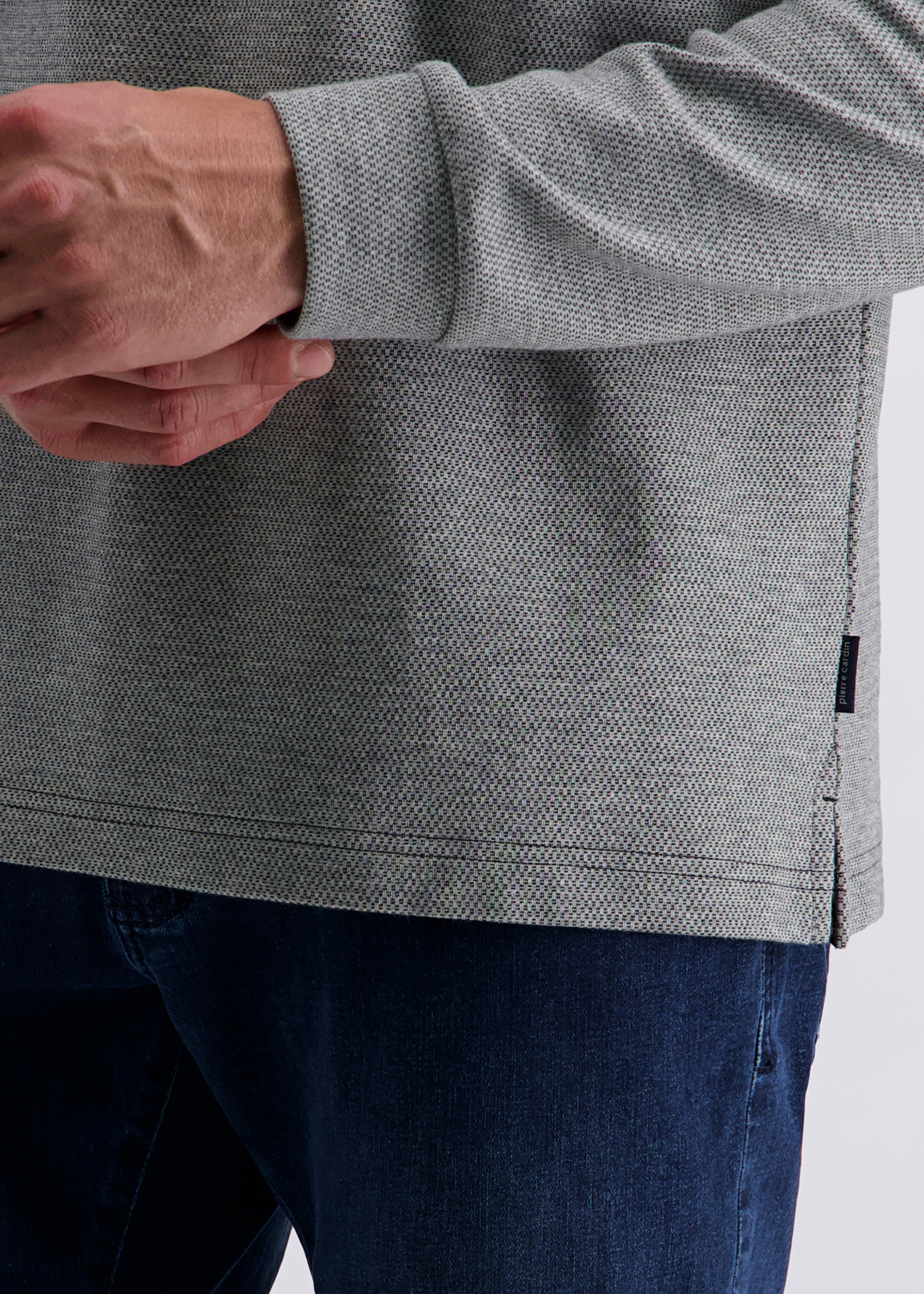 Langarm Polo-Shirt, gemustert, Schwarz Detailansicht 2