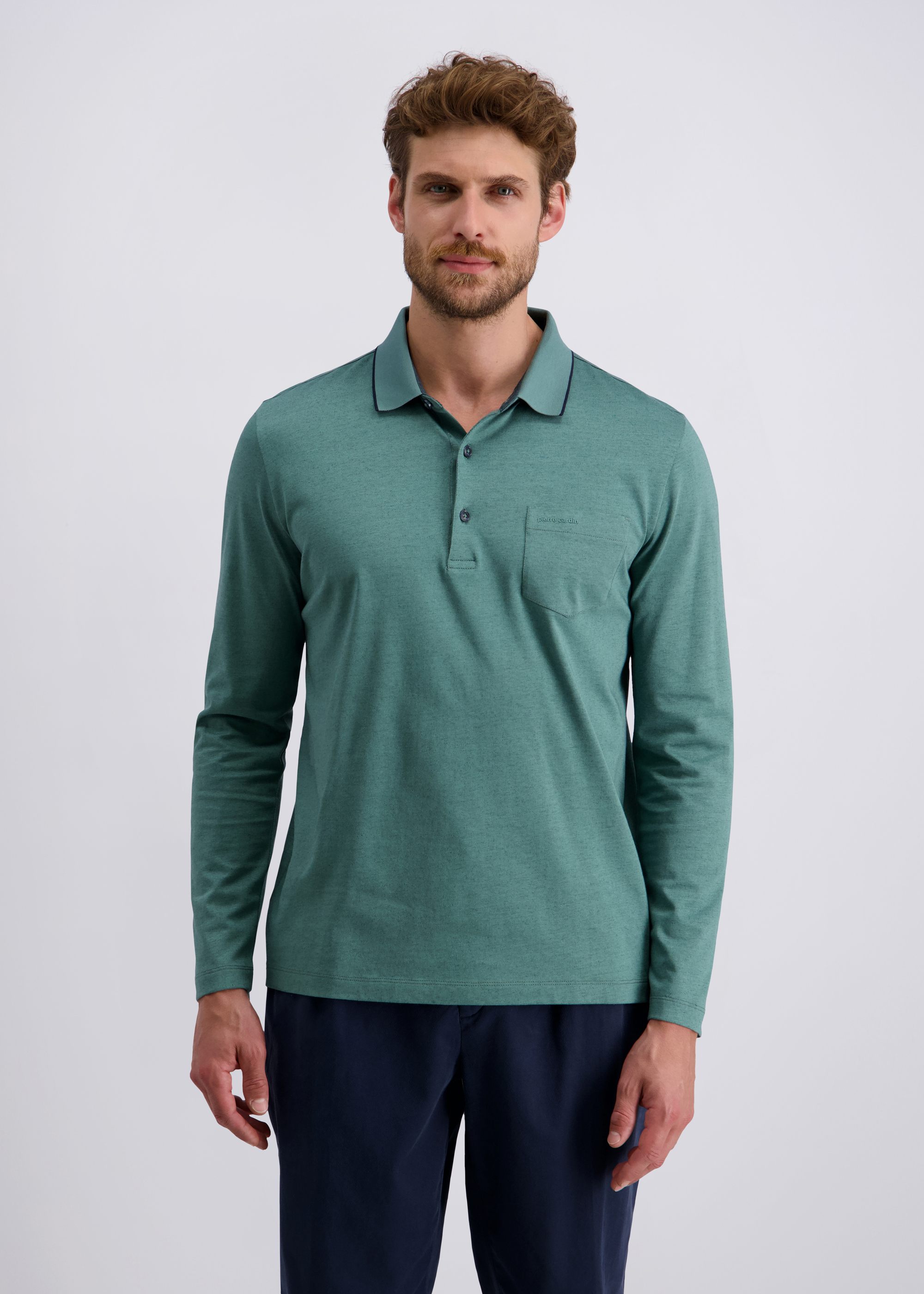 Elegantes Polo-Shirt mit klassischem Kragen, Sagebrush Green Frontansicht
