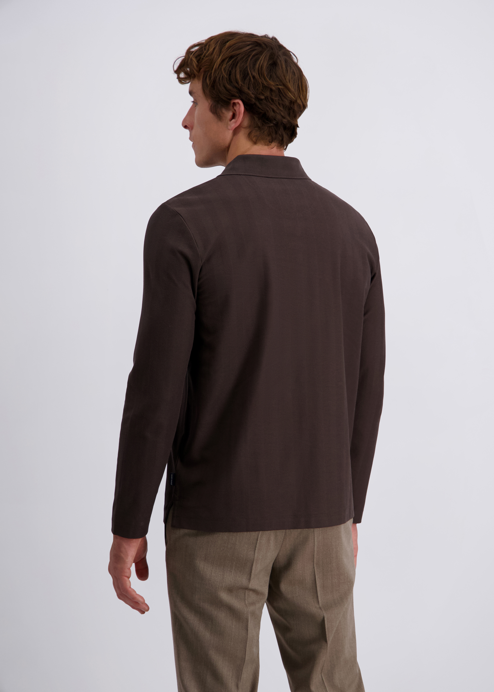 Langarm Polo-Shirt, uni strukturiert, Mulch Detailansicht 1