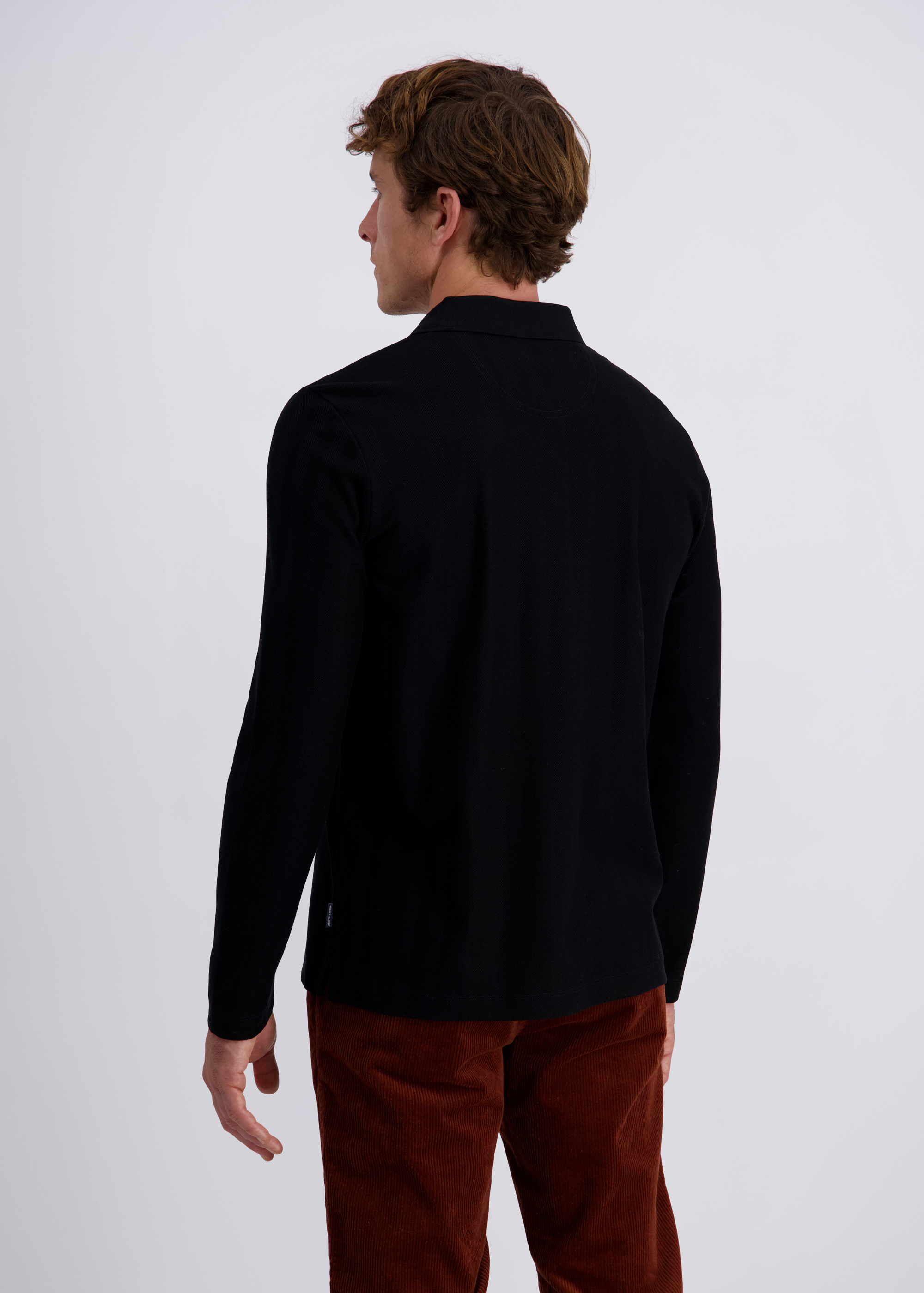 Langarm Polo-Shirt, uni strukturiert, Schwarz Detailansicht 1