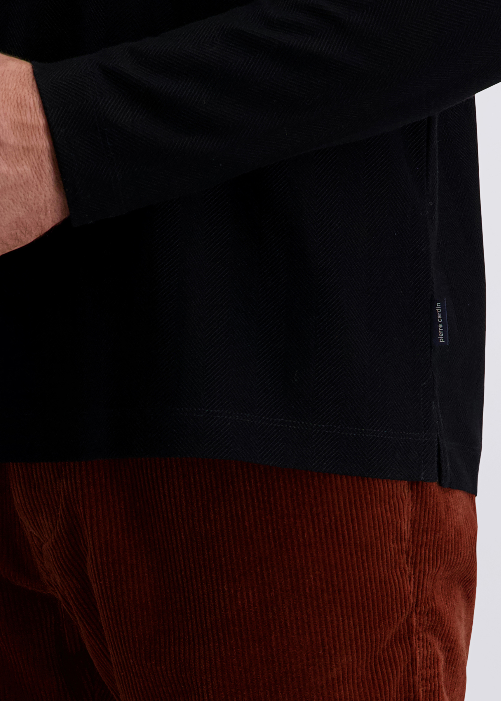 Langarm Polo-Shirt, uni strukturiert, Schwarz Detailansicht 2