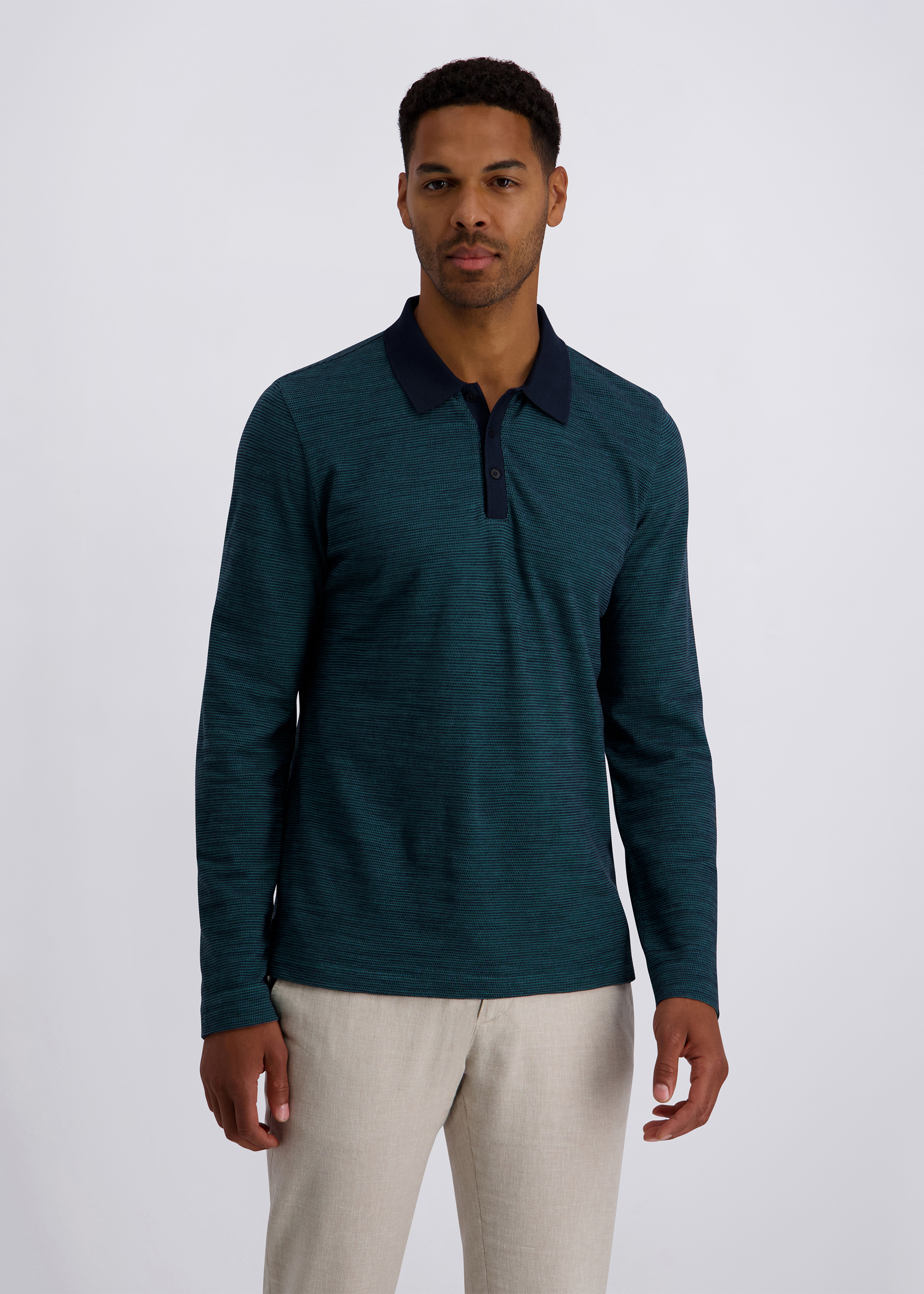 Langarm-Poloshirt in Modern Fit, Mediterranea Frontansicht