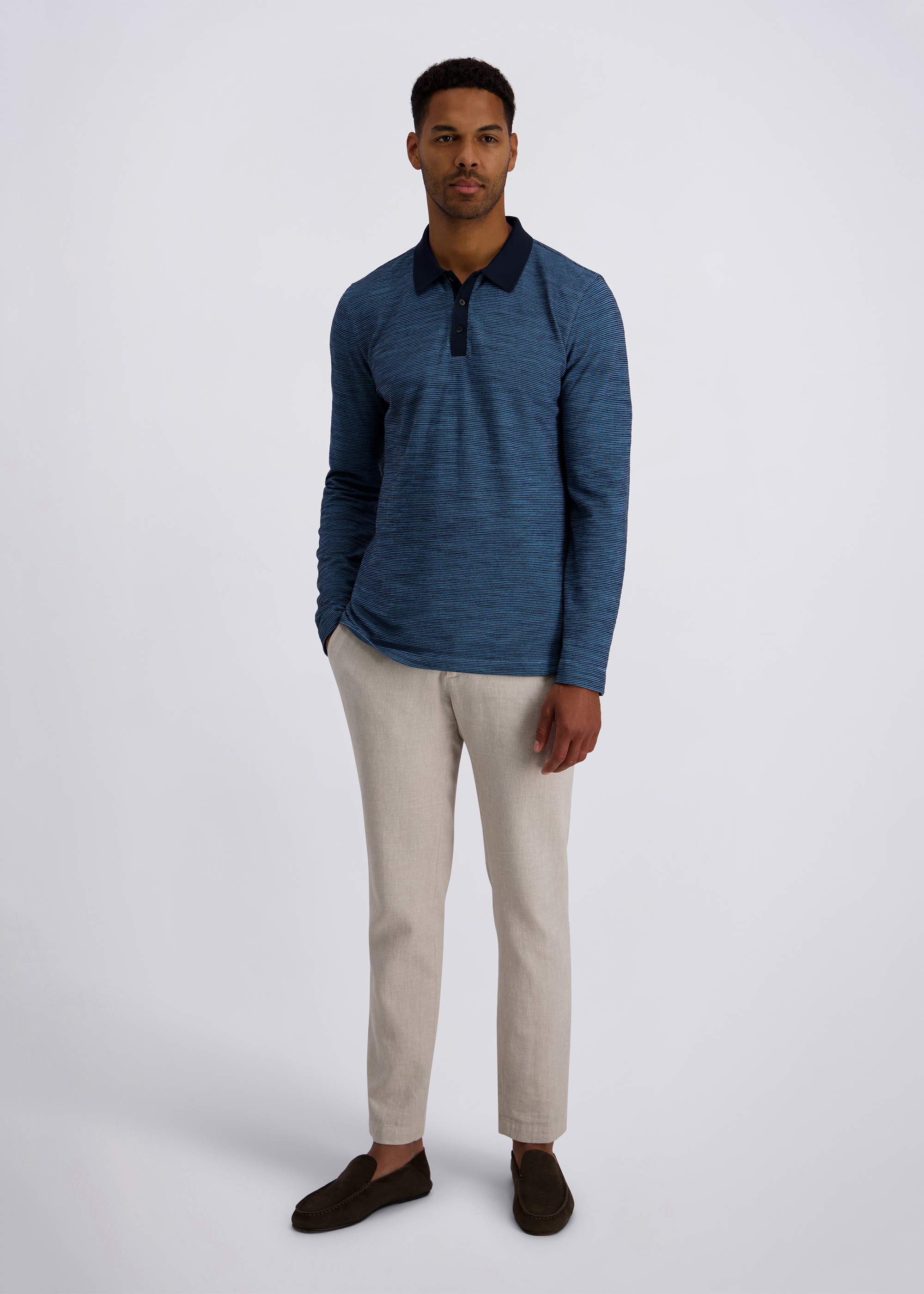 Langarm-Poloshirt in Modern Fit, Blue Heaven Rückansicht