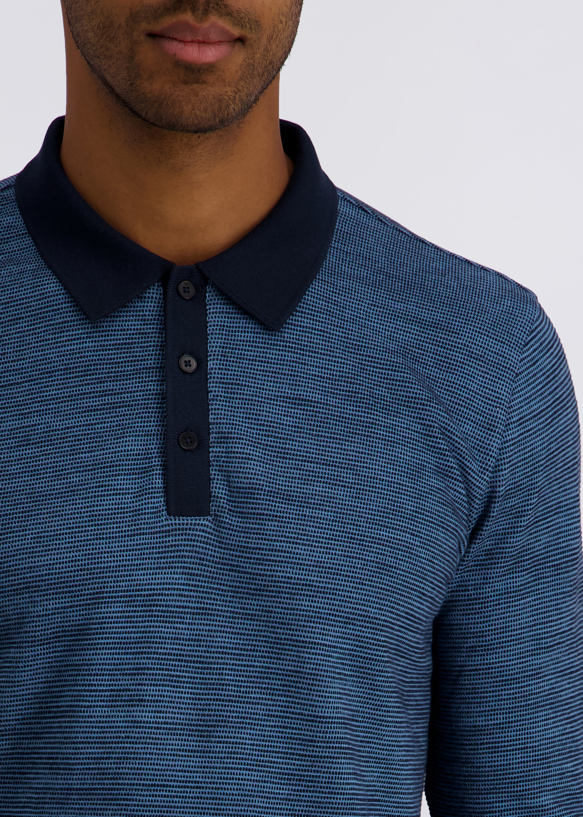 Langarm-Poloshirt in Modern Fit, Blue Heaven Detailansicht 2