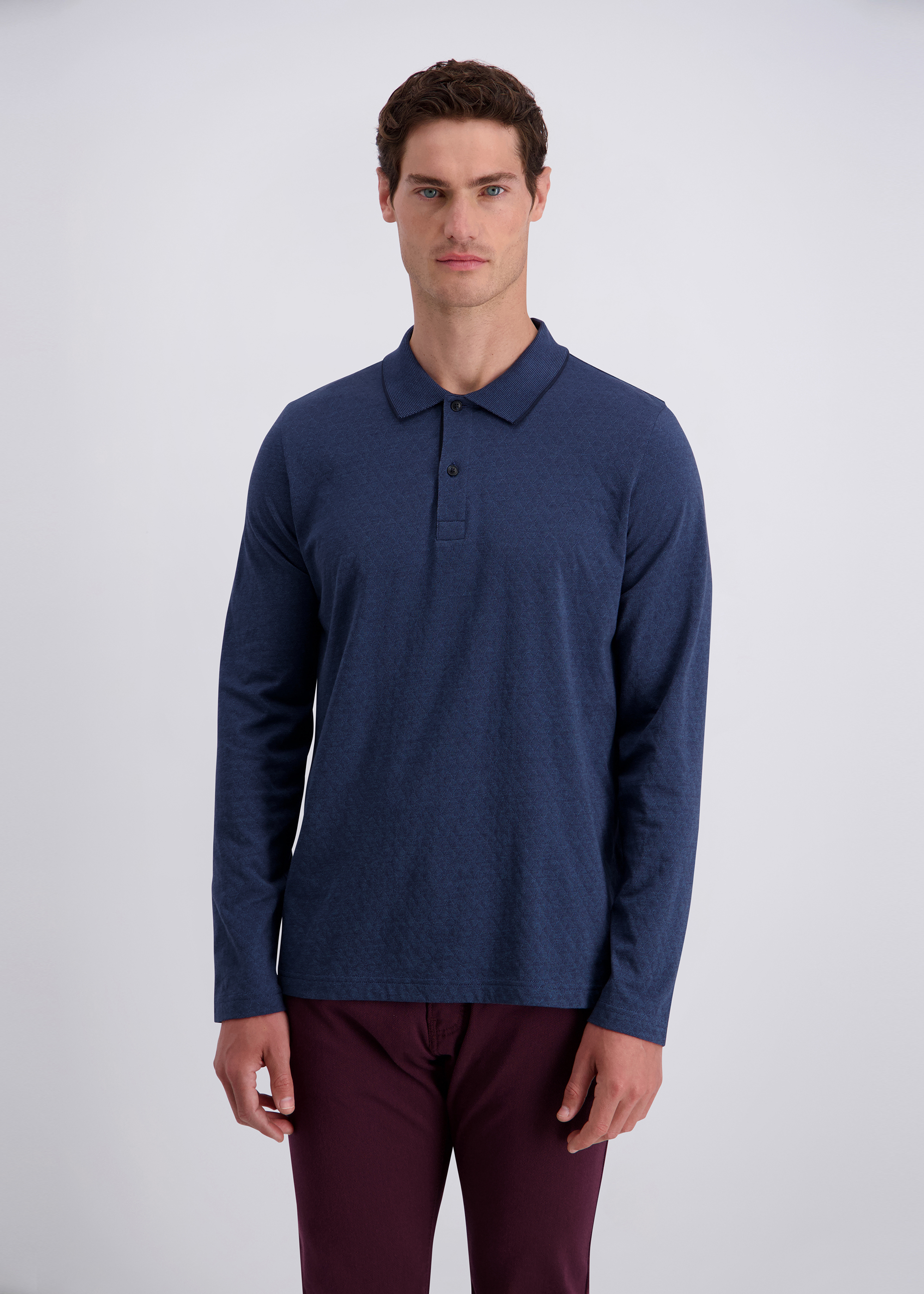 Gemustertes Polo-Langarmshirt, Sargasso Sea Frontansicht