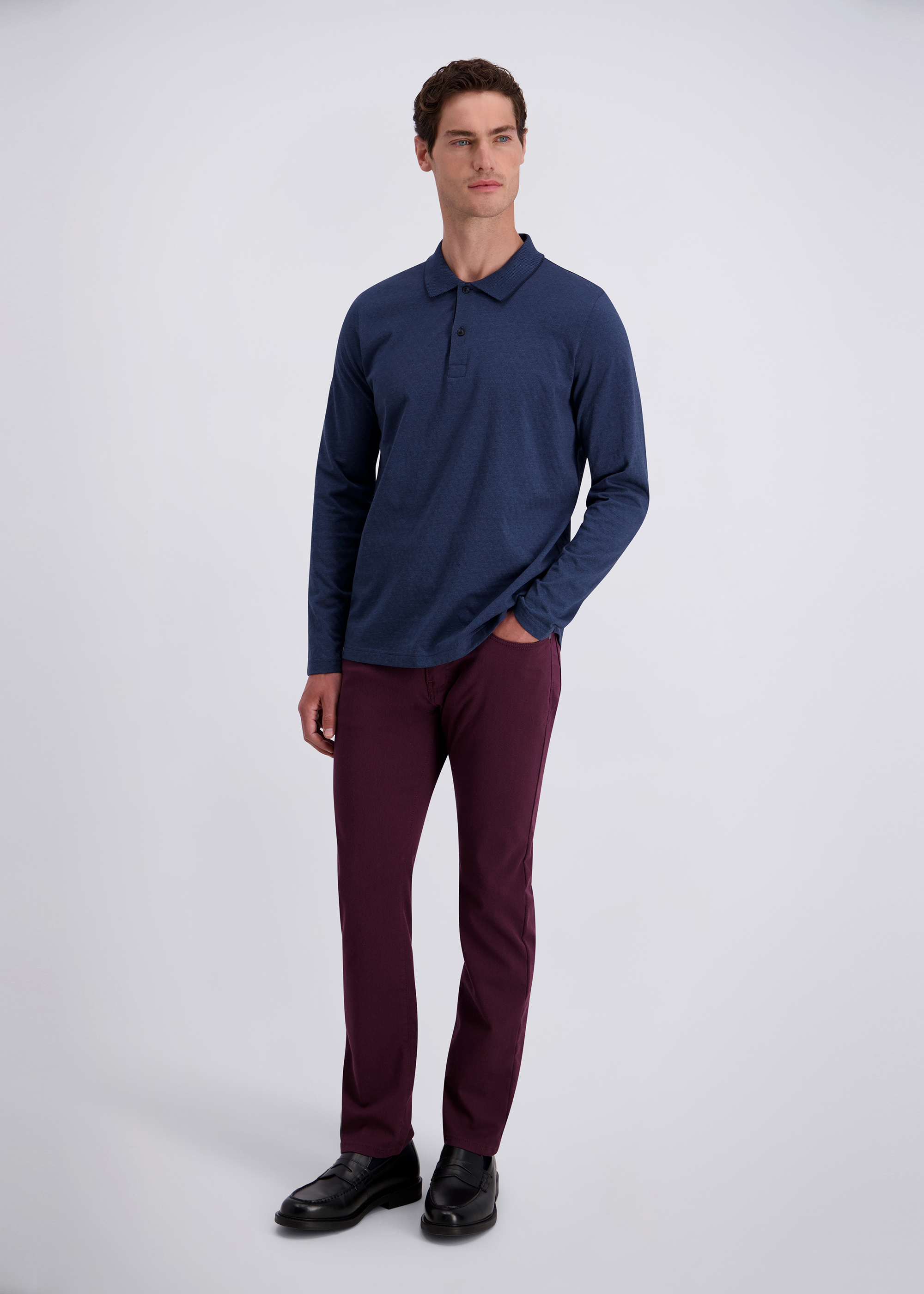 Gemustertes Polo-Langarmshirt, Sargasso Sea Rückansicht