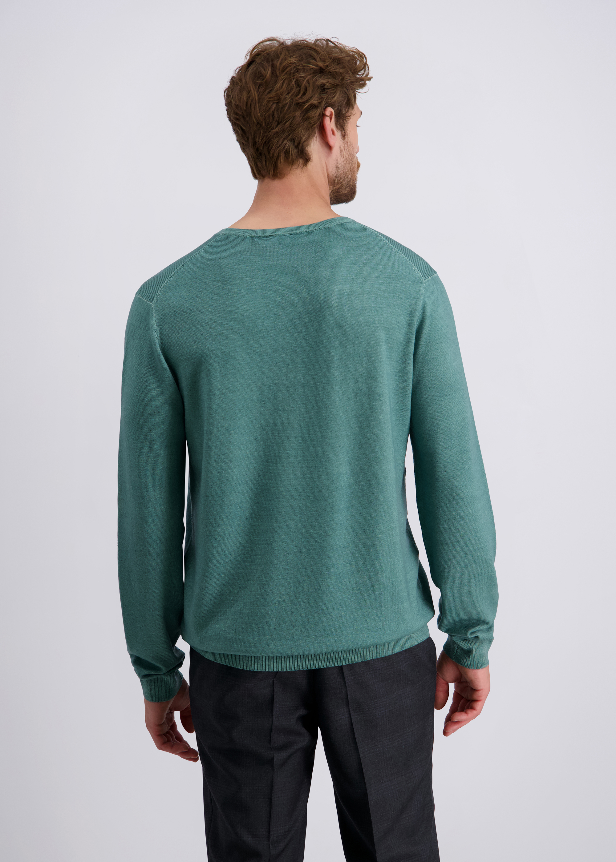 Feinstrickpulllover mit klassischem Rundhals, Sagebrush Green Detailansicht 1