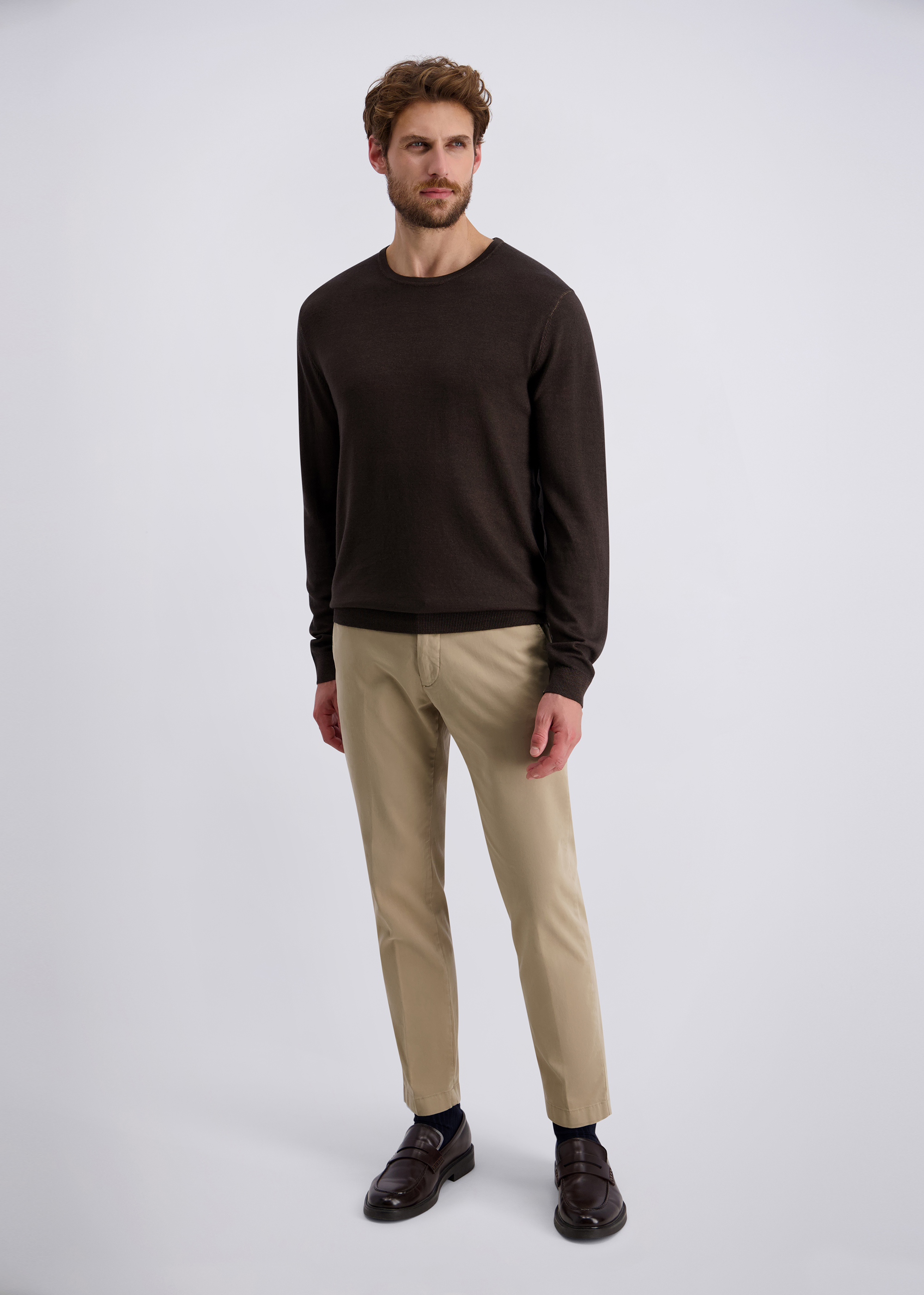 Feinstrickpulllover mit klassischem Rundhals, Mulch Rückansicht