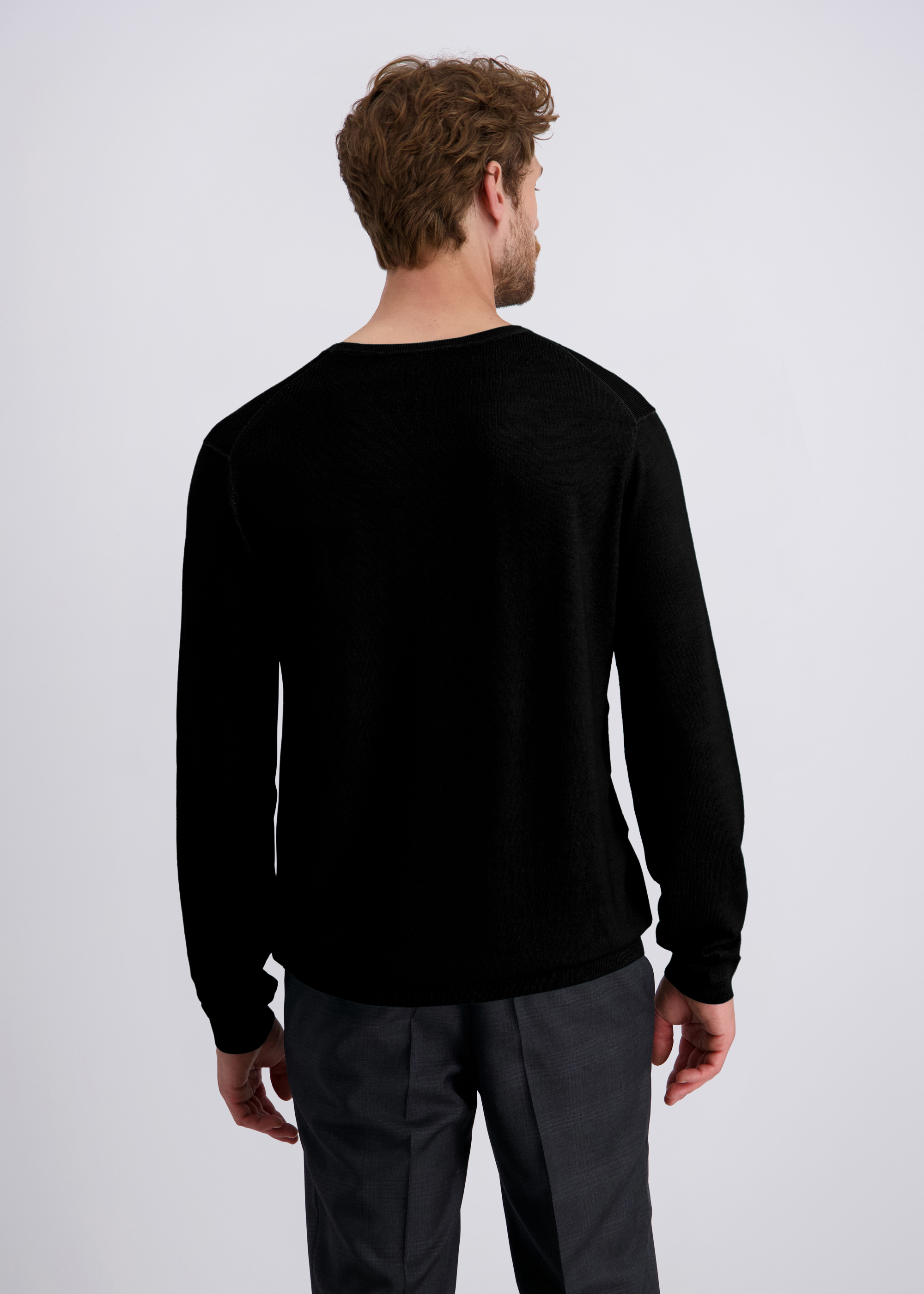 Feinstrickpulllover mit klassischem Rundhals, Schwarz Detailansicht 1