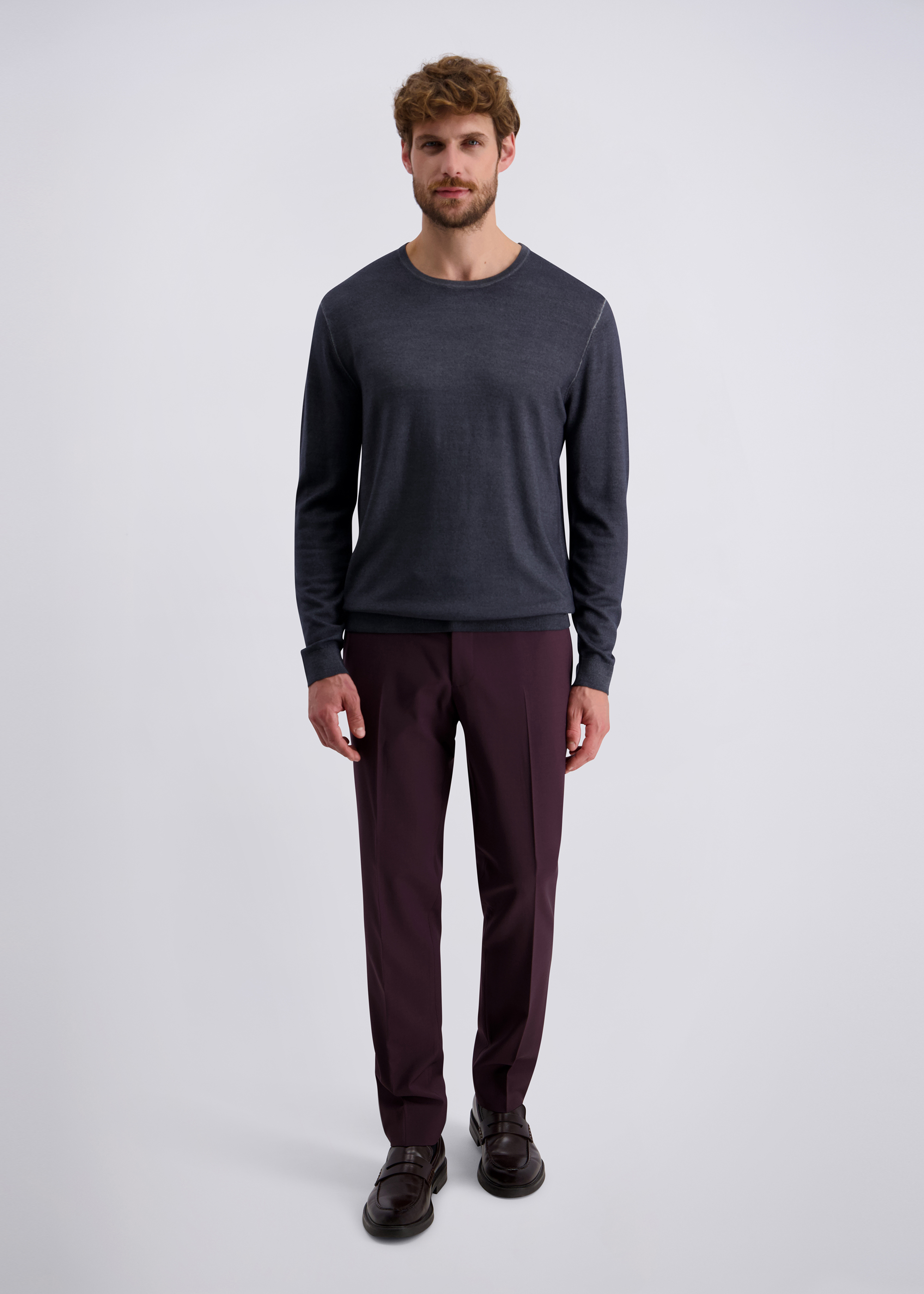 Feinstrickpulllover mit klassischem Rundhals, Anthra Rückansicht