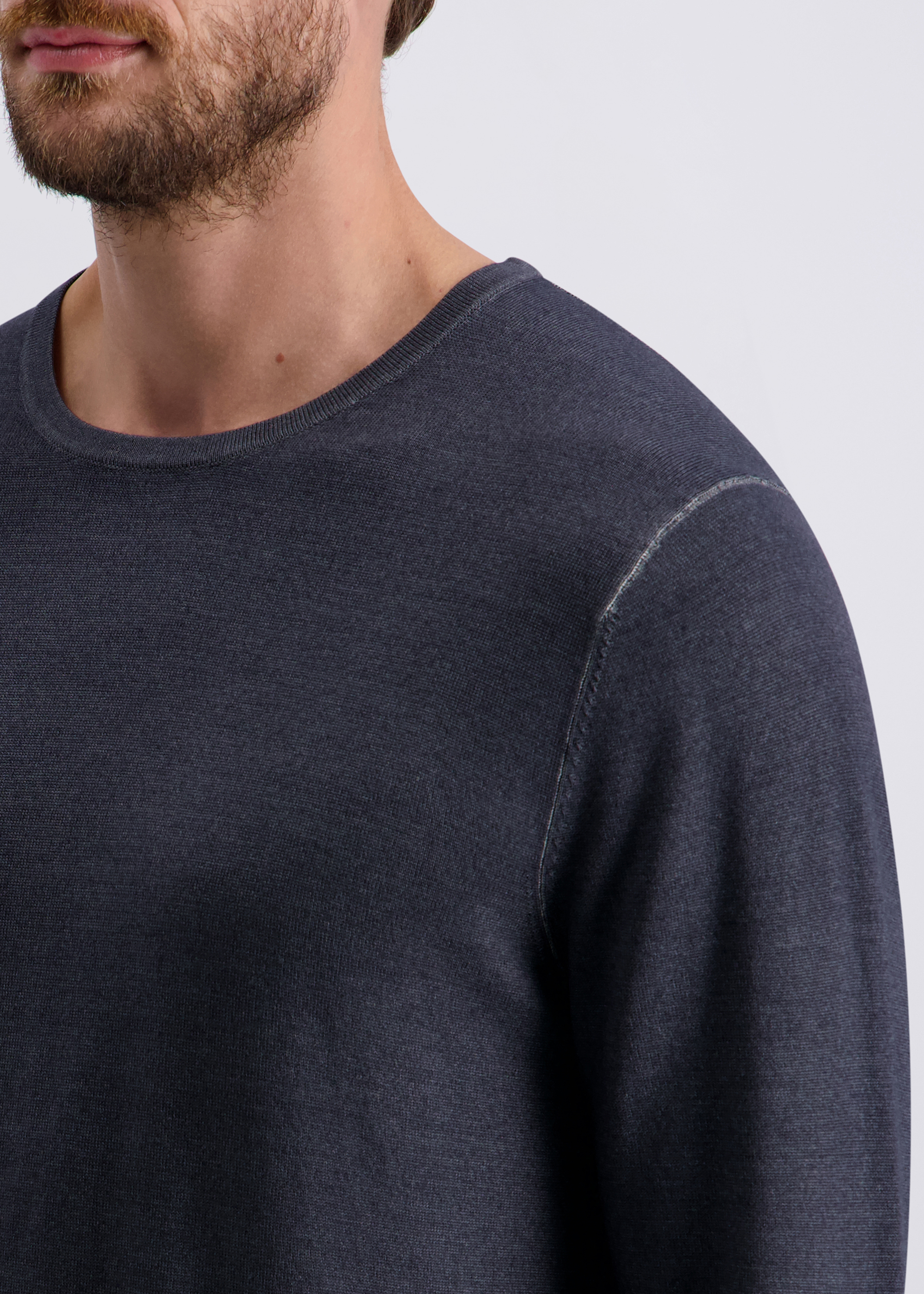 Feinstrickpulllover mit klassischem Rundhals, Anthra Detailansicht 2