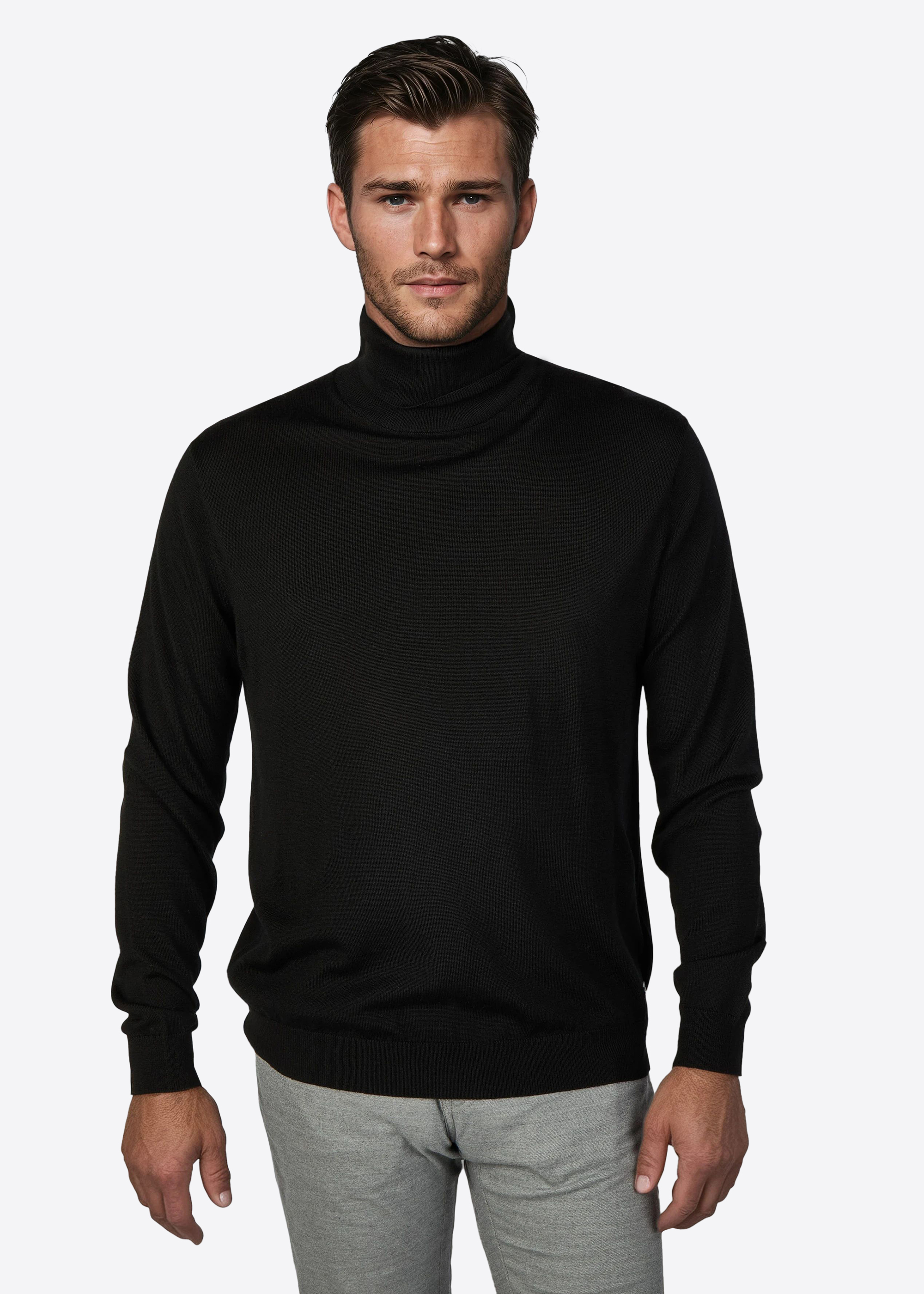 Innovativer Merino Feinstrick, Schwarz Frontansicht