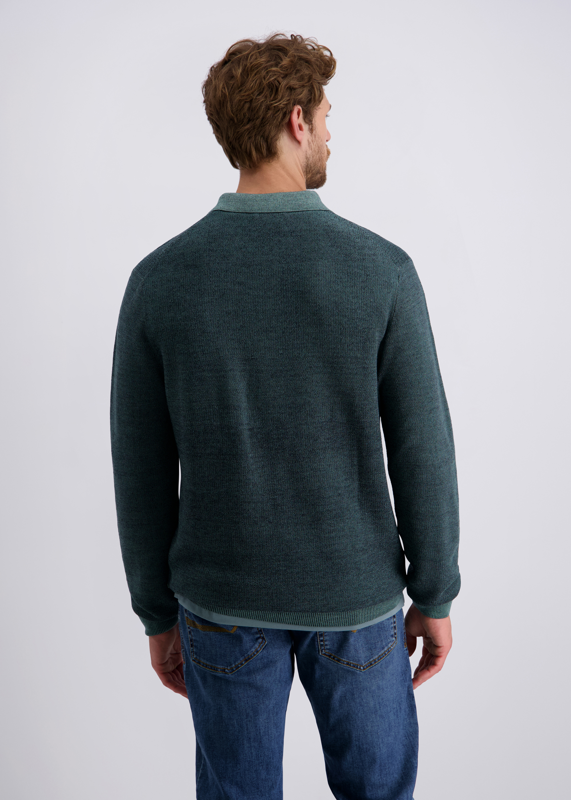 Strickpullover mit klassischem Polokragen, Sagebrush Green Detailansicht 1