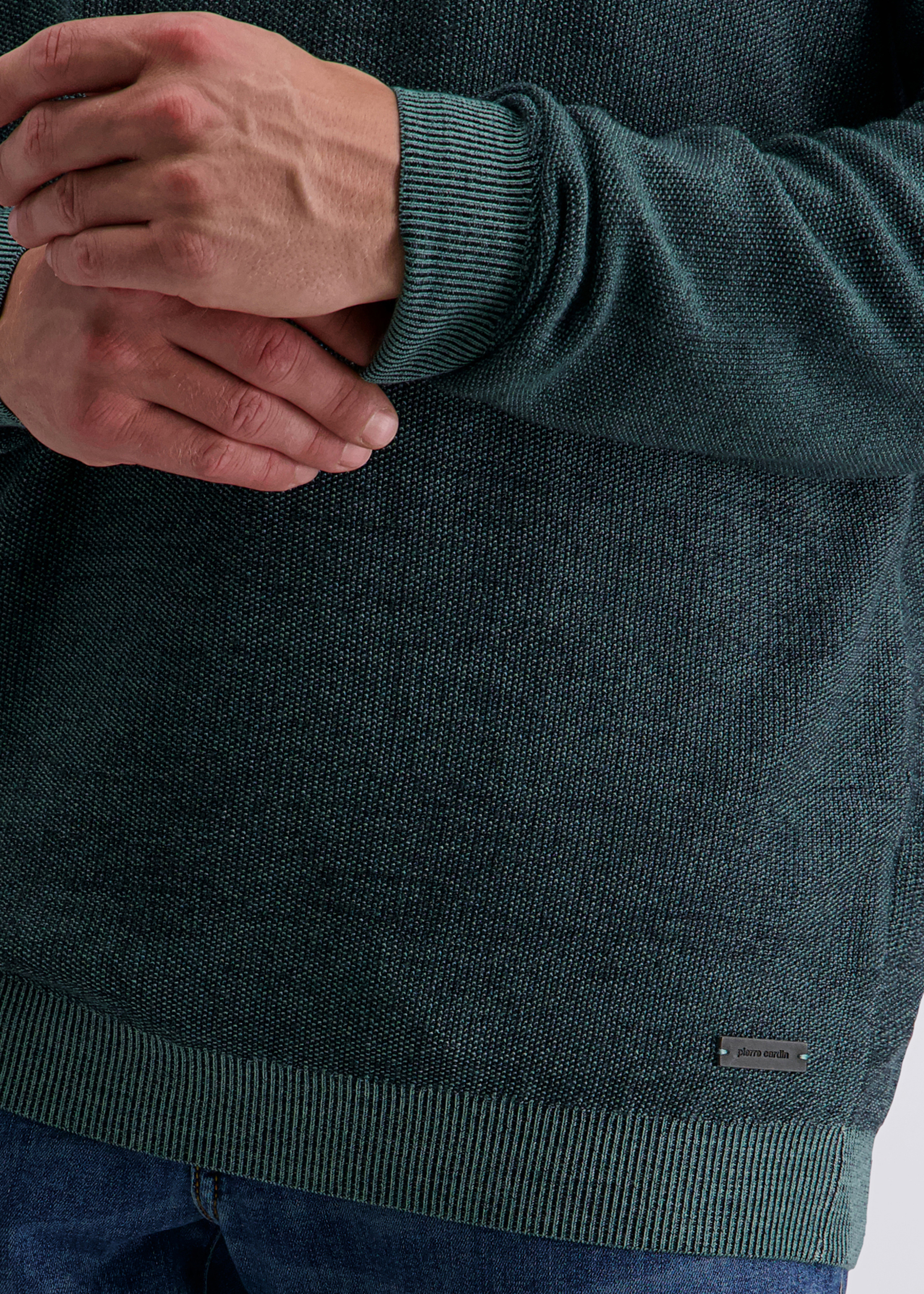 Strickpullover mit klassischem Polokragen, Sagebrush Green Detailansicht 2