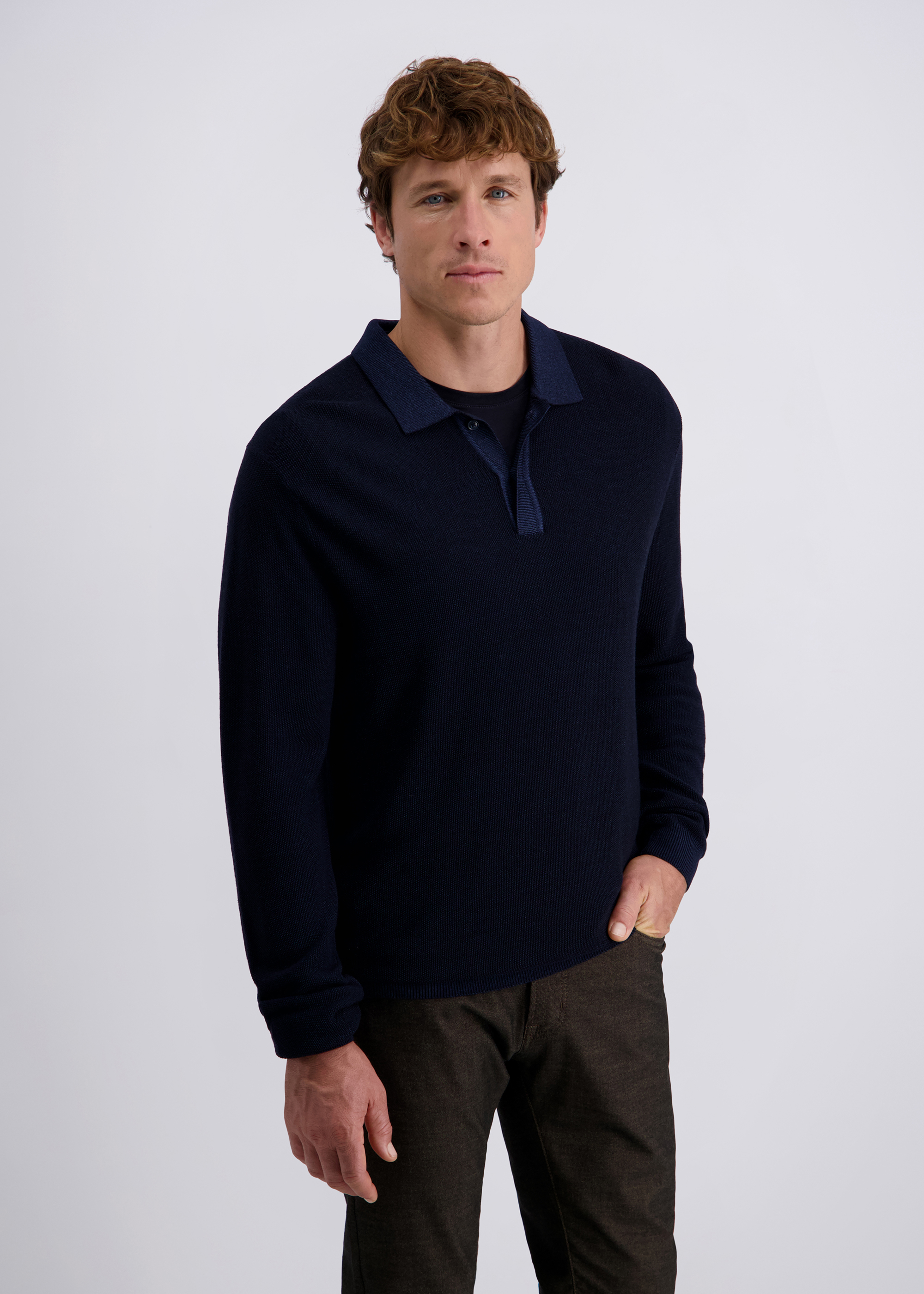 Strickpullover mit klassischem Polokragen, Salute Frontansicht