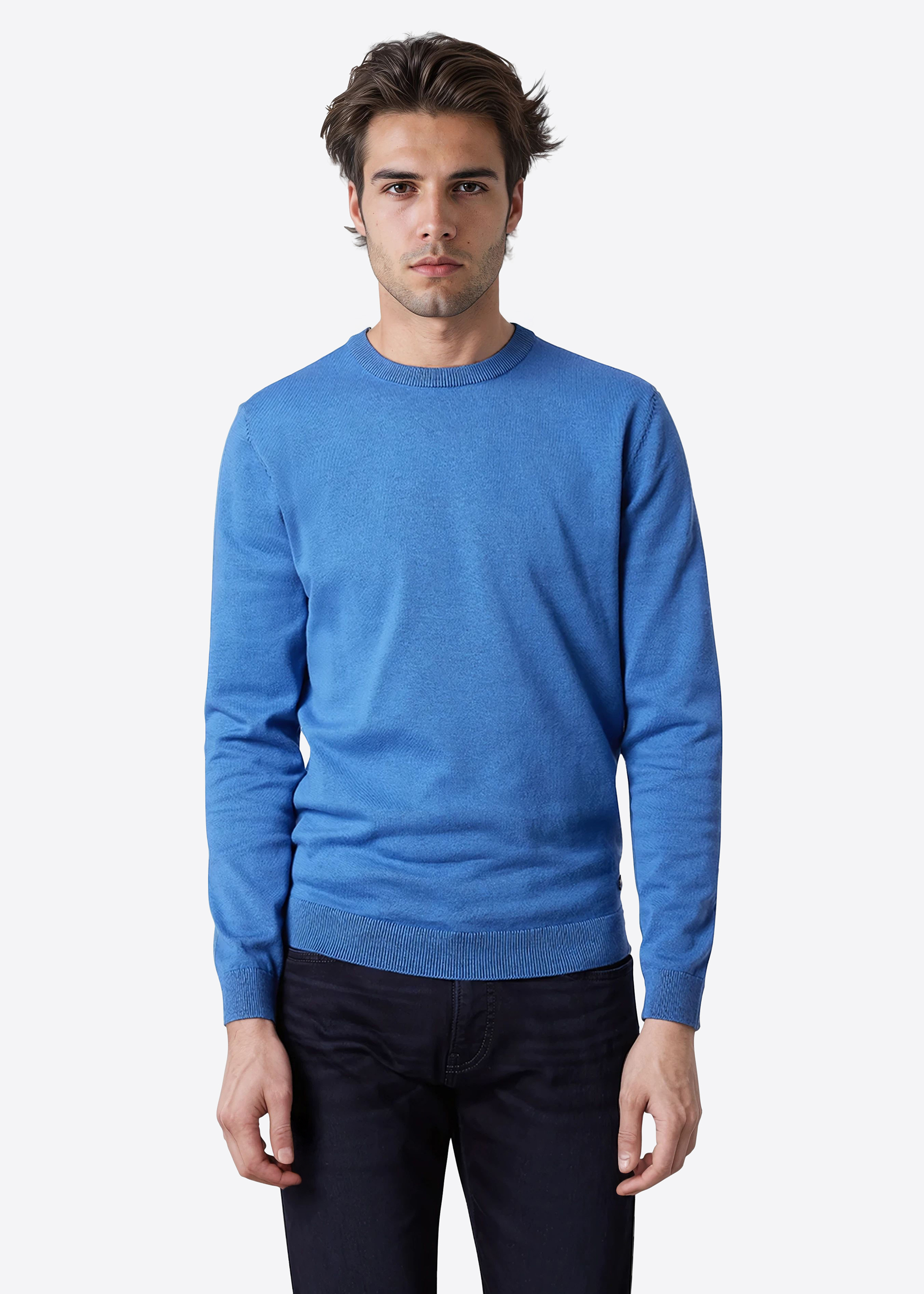 Langarm Pullover mit Rundhalsausschnitt, Federal Blue Frontansicht