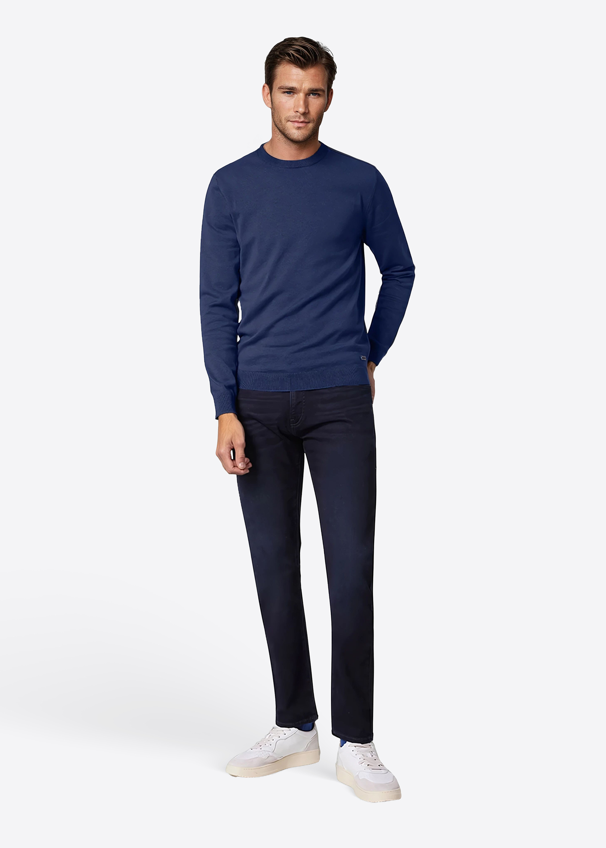 Langarm Pullover mit Rundhalsausschnitt, Navy Blazer Frontansicht