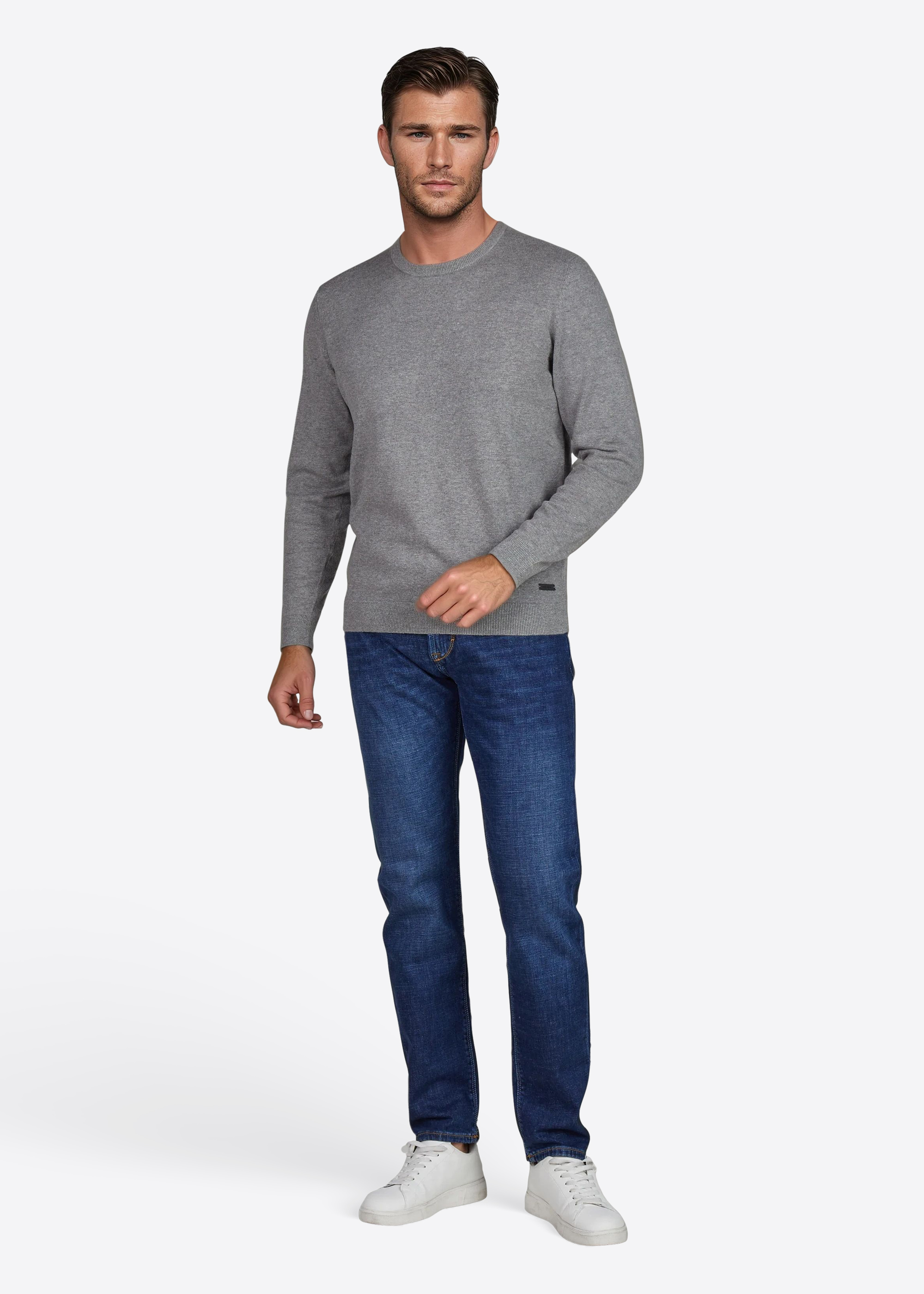 Langarm Pullover mit Rundhalsausschnitt, Sharkgray Rückansicht