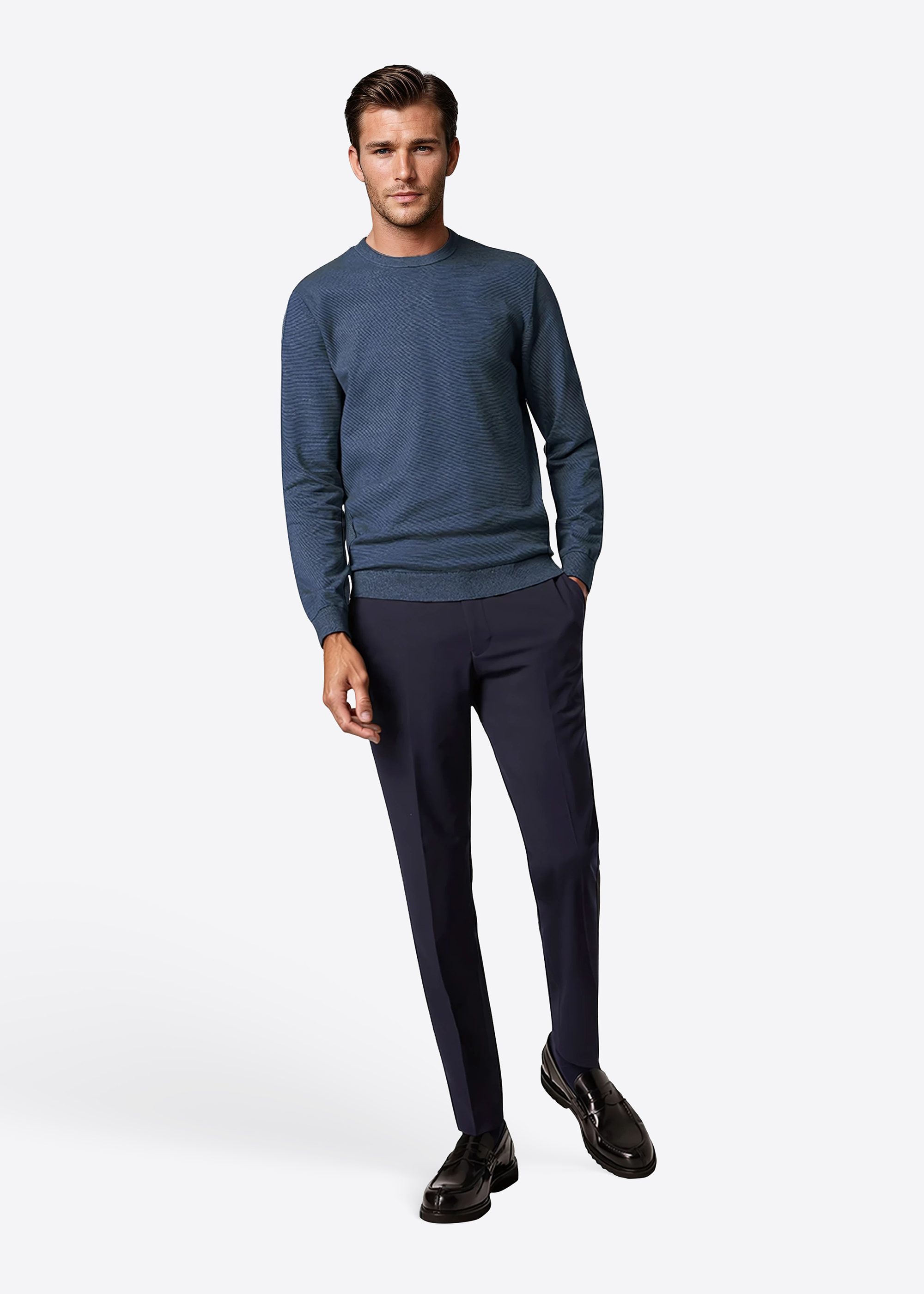 Langarm Pullover mit Rundhalsausschnitt, Federal Blue Frontansicht