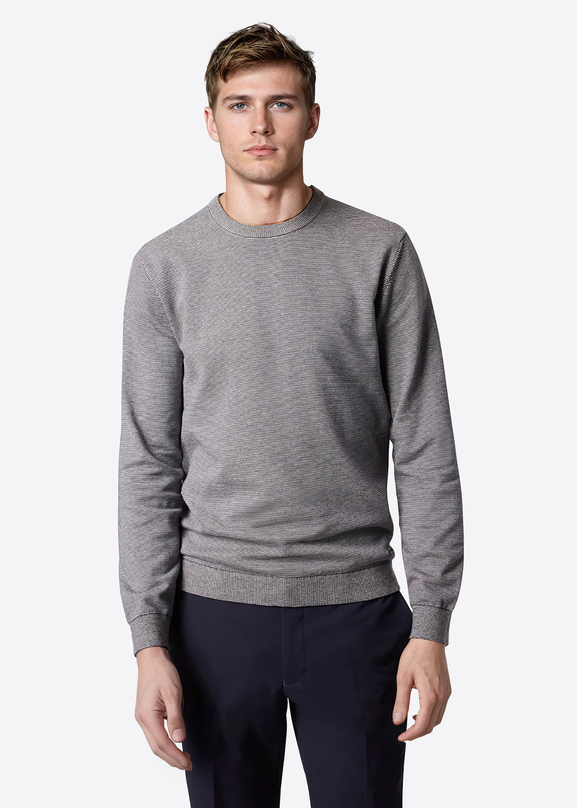 Langarm Pullover mit Rundhalsausschnitt, Navy Blazer Frontansicht