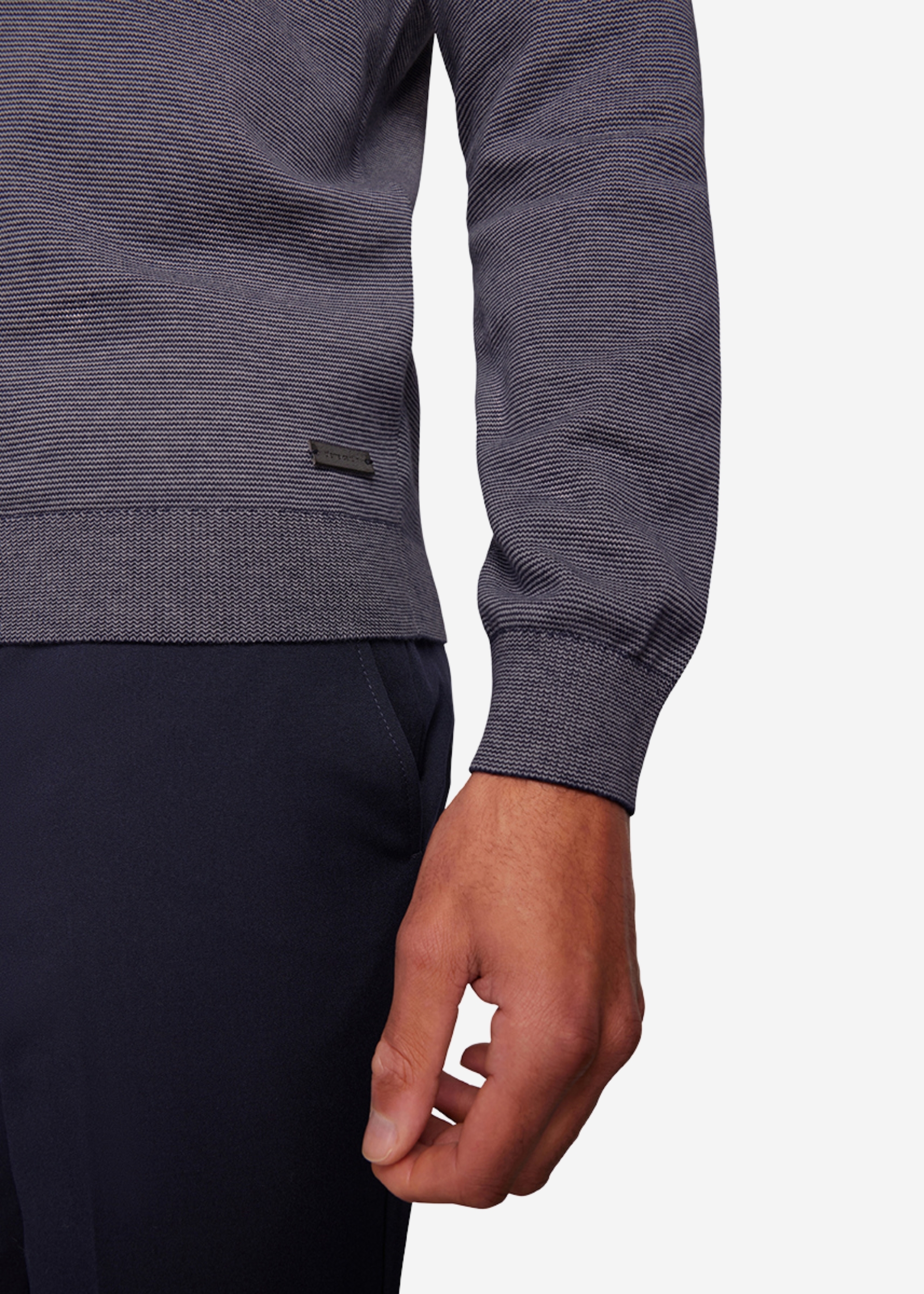 Langarm Pullover mit Rundhalsausschnitt, Granite Gray Rückansicht