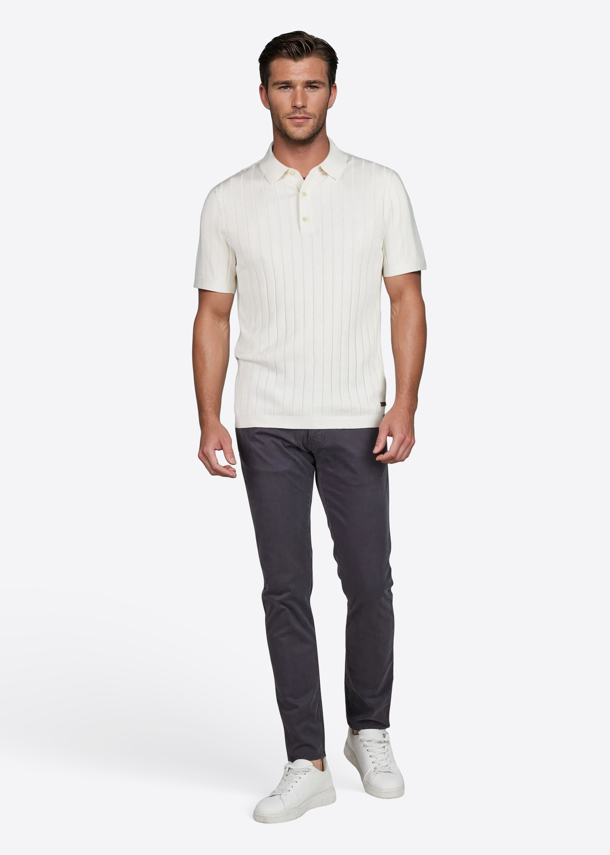 Pullover mit Polo-Kragen, Perlweiss Rückansicht