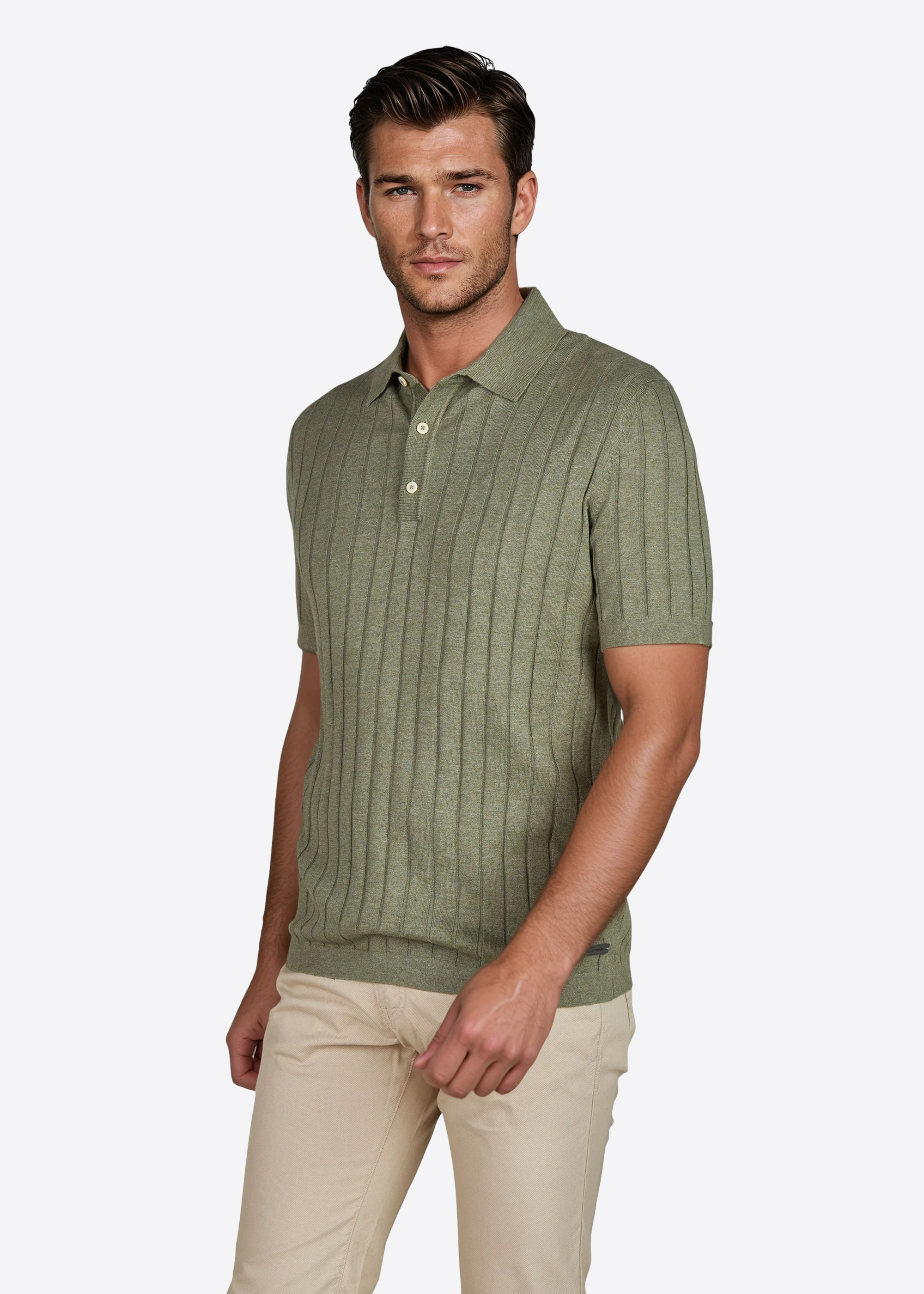 Pullover mit Polo-Kragen, Dusty Olive Frontansicht