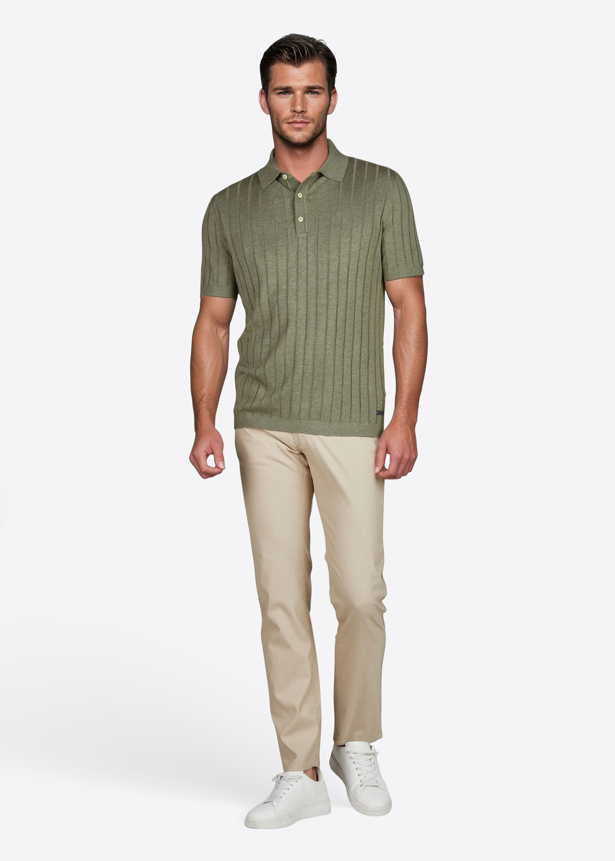 Pullover mit Polo-Kragen, Dusty Olive Rückansicht