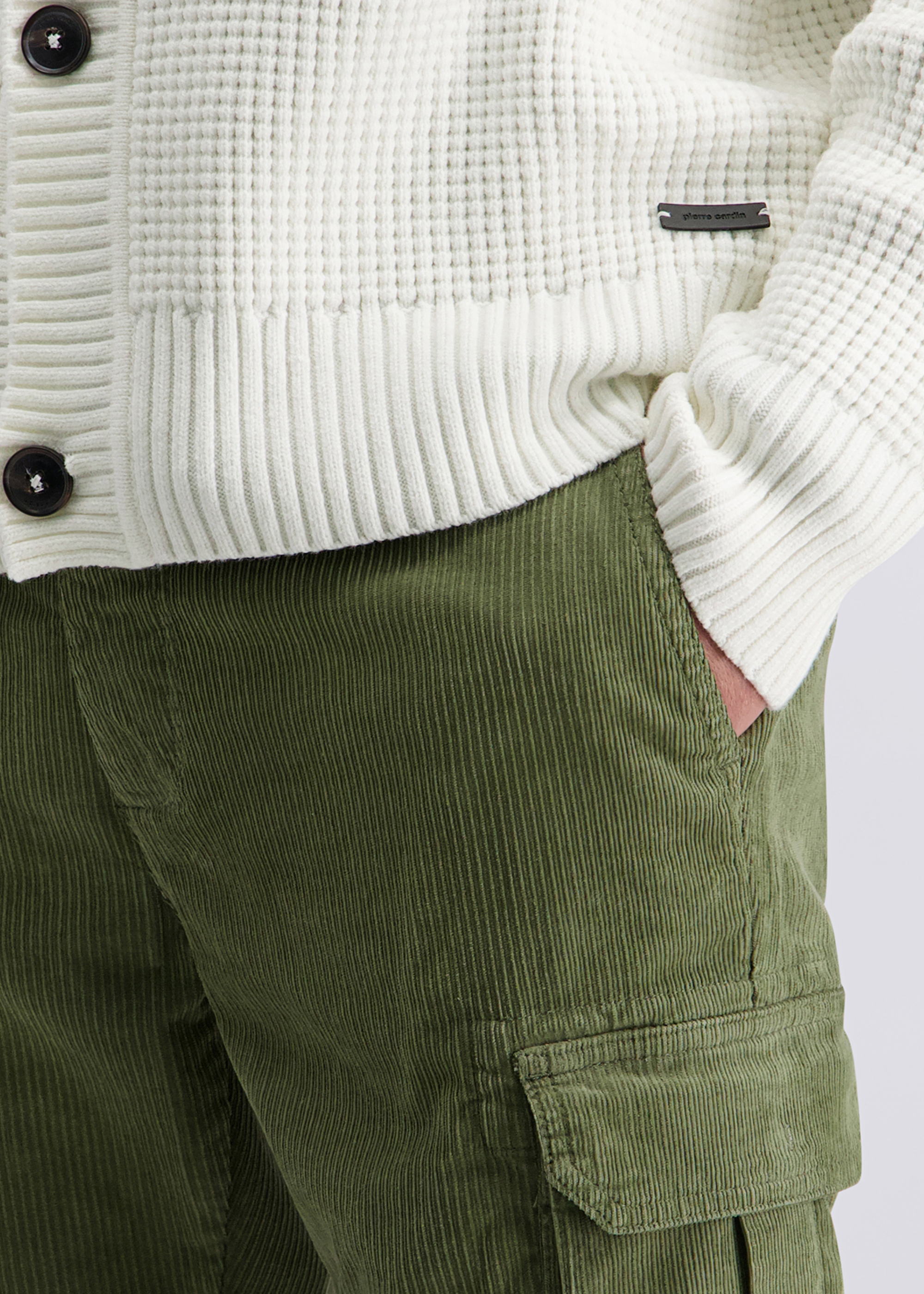 Trendige  Strickjacke mit Polo-Kragen, Elfenbein Detailansicht 2