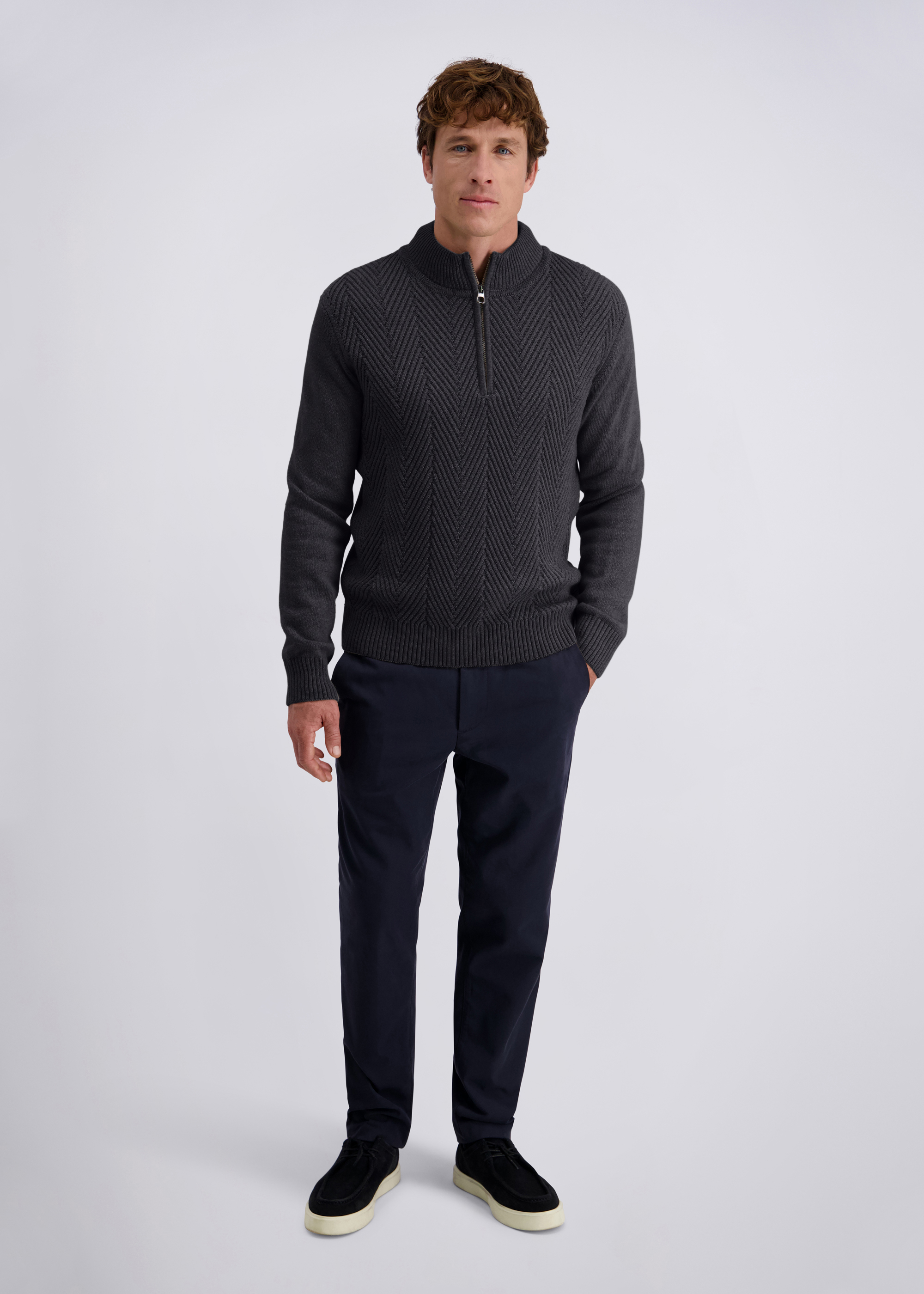 Lässiger Strickpullover mit Reißverschluss, Anthra Rückansicht